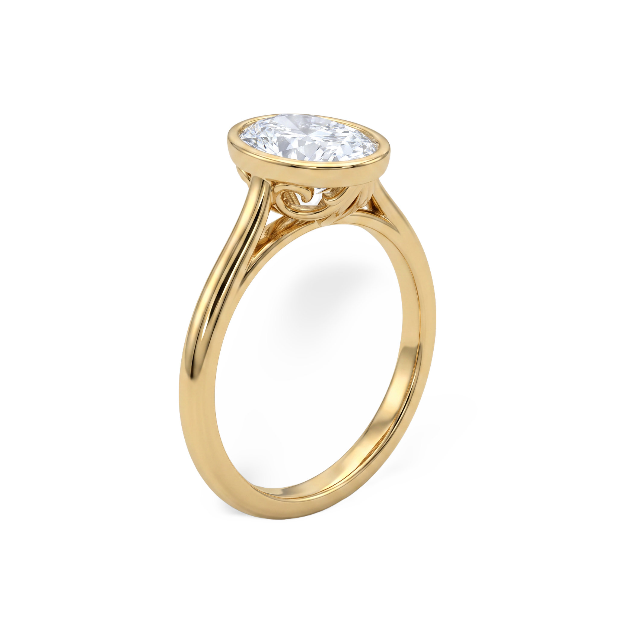 Modern Bezel Set Oval Lab Grown Diamond Ring
