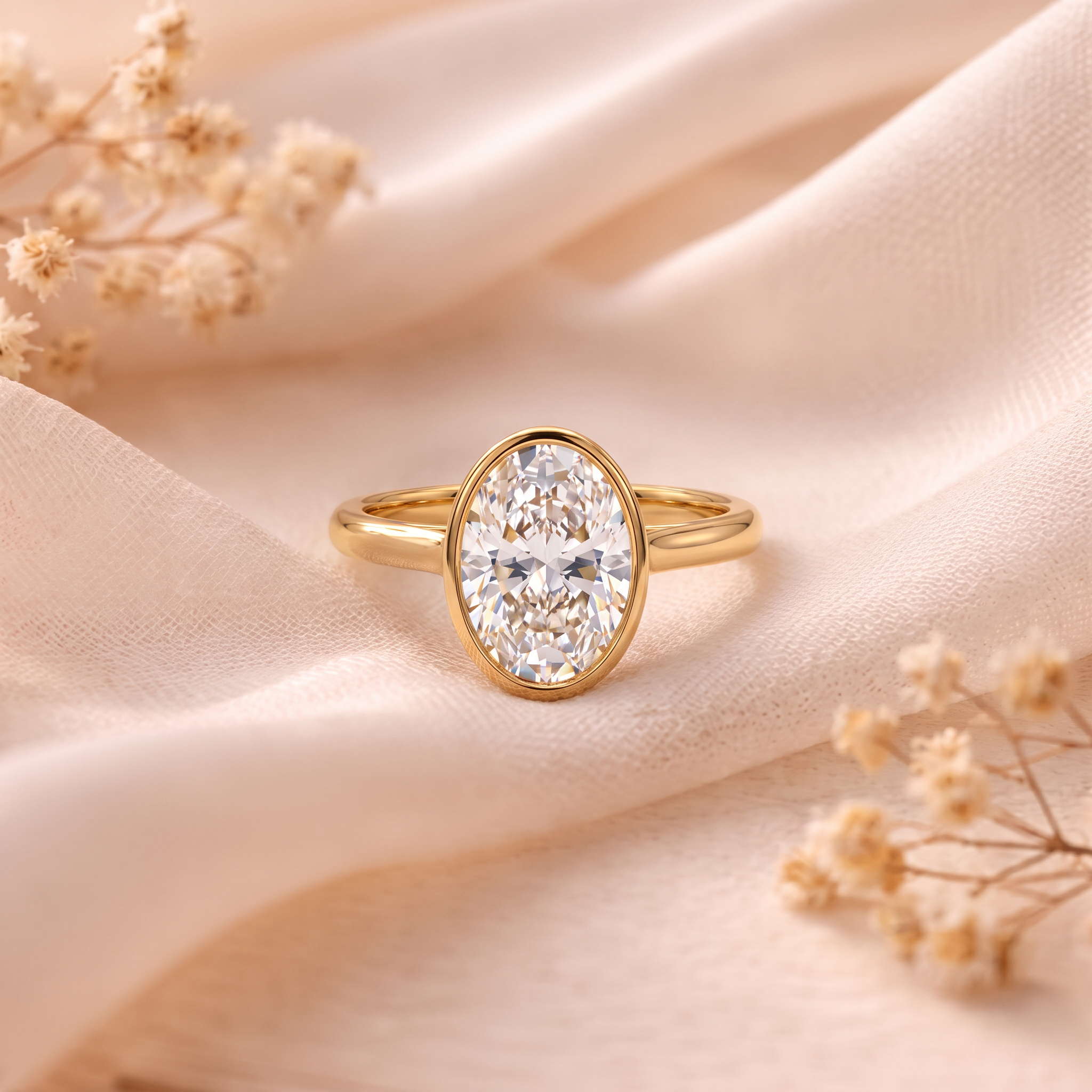 Modern Bezel Set Oval Lab Grown Diamond Ring