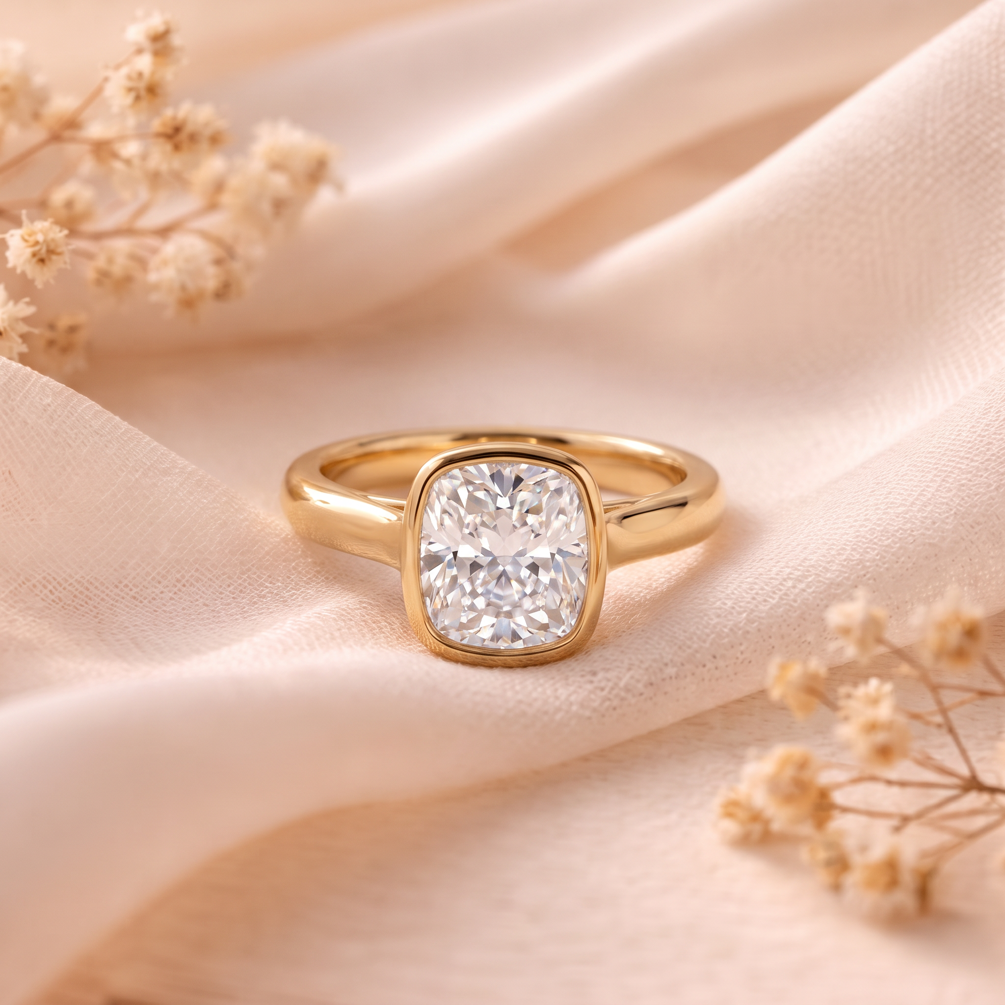 Rectangular Cushion Bezel Set Lab Grown Diamond Ring