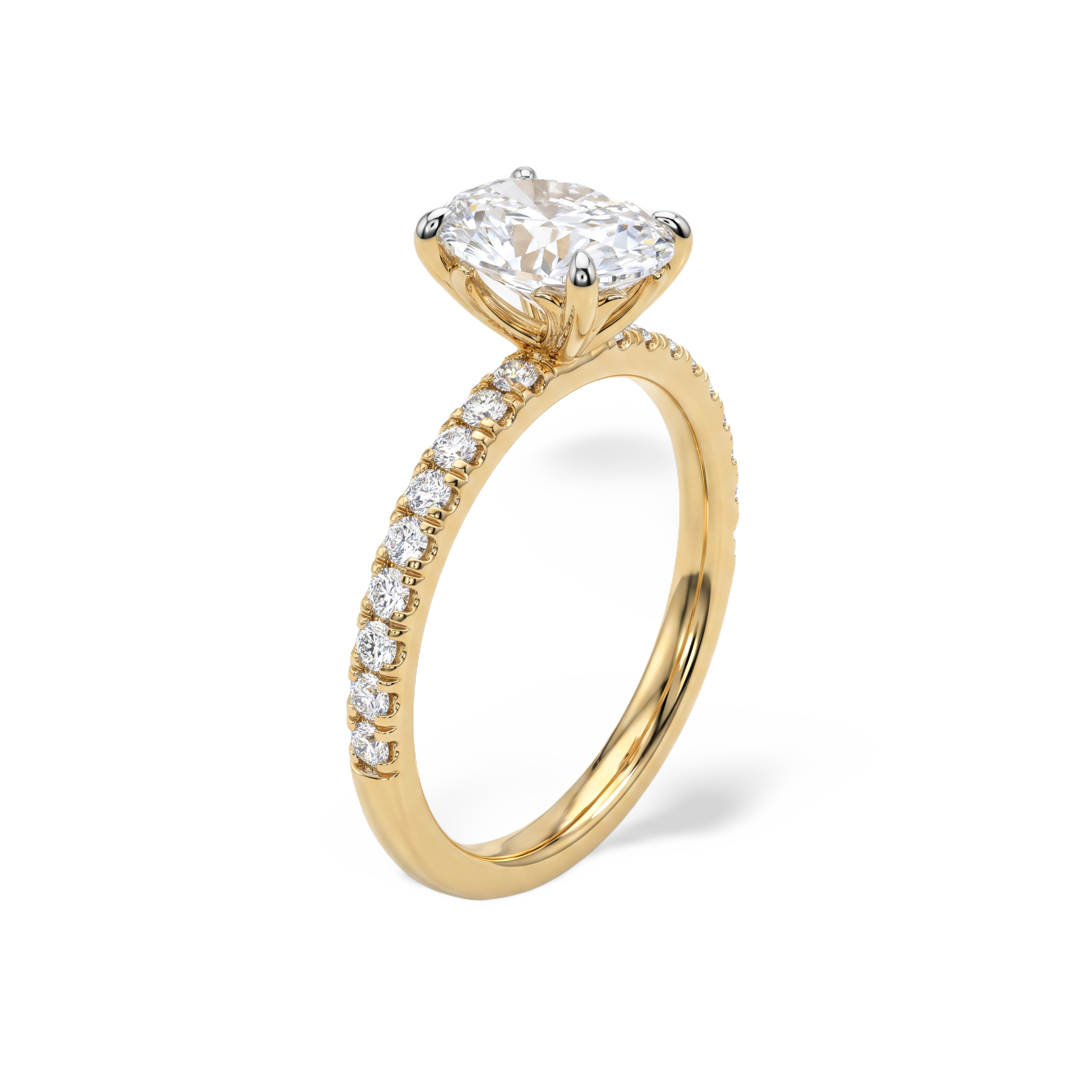 Pave Set Oval Solitaire Lab Grown Diamond Ring