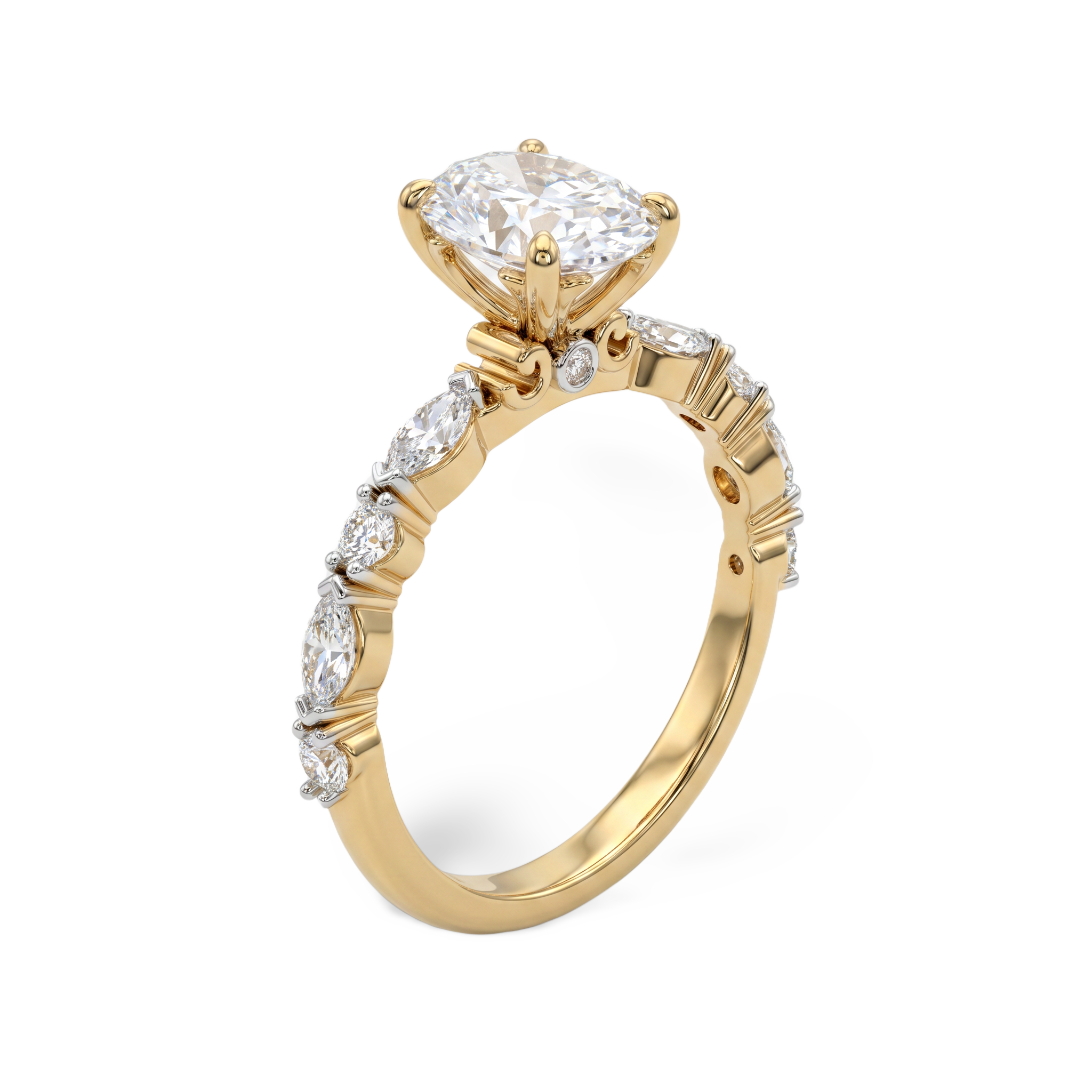 Marquise Accented Oval SolitairevLab Grown Diamond Ring Piece
