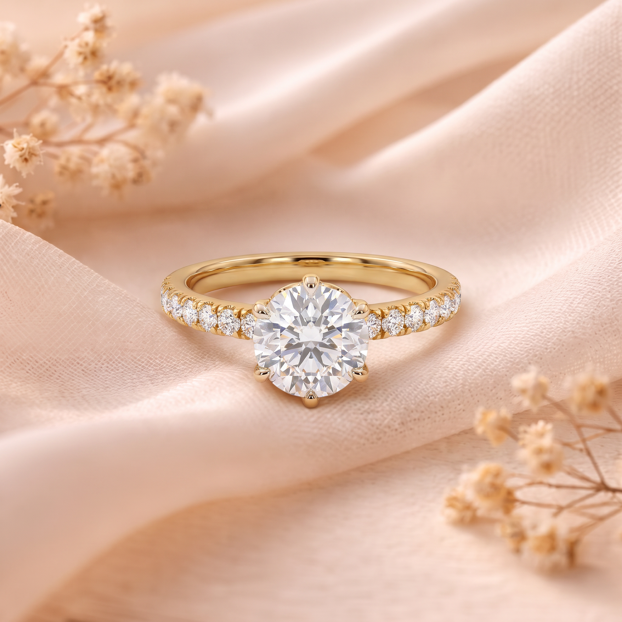 Elegant Decorative Basket Lab Grown Diamond Ring