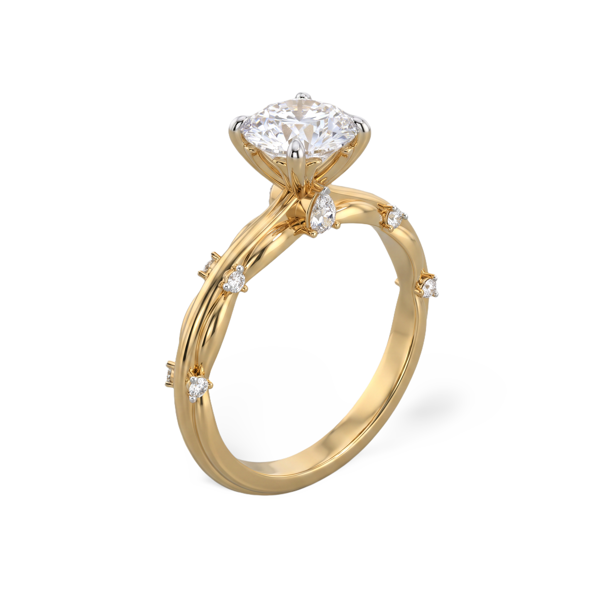 Sophisticated Twisted Feature round Solitaire Lab Grown Diamond Ring