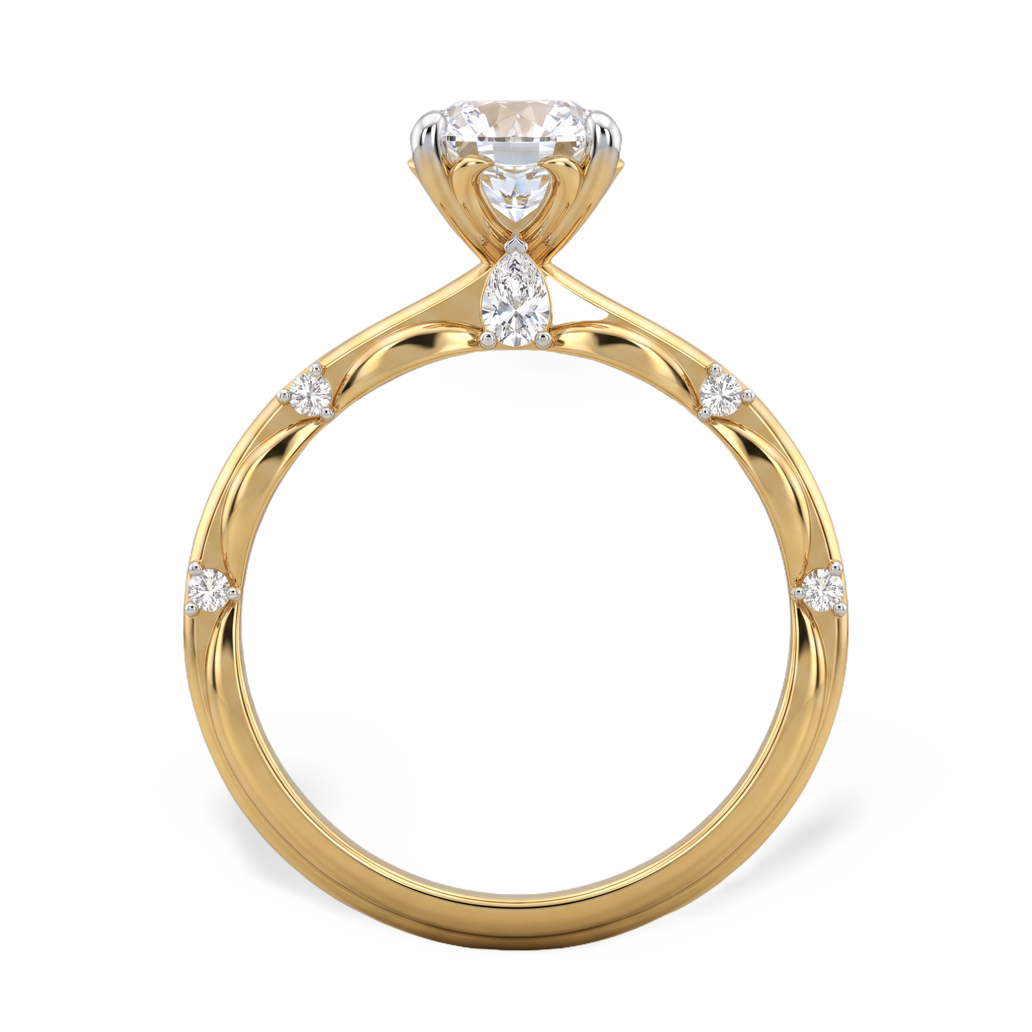 Sophisticated Twisted Feature round Solitaire Lab Grown Diamond Ring