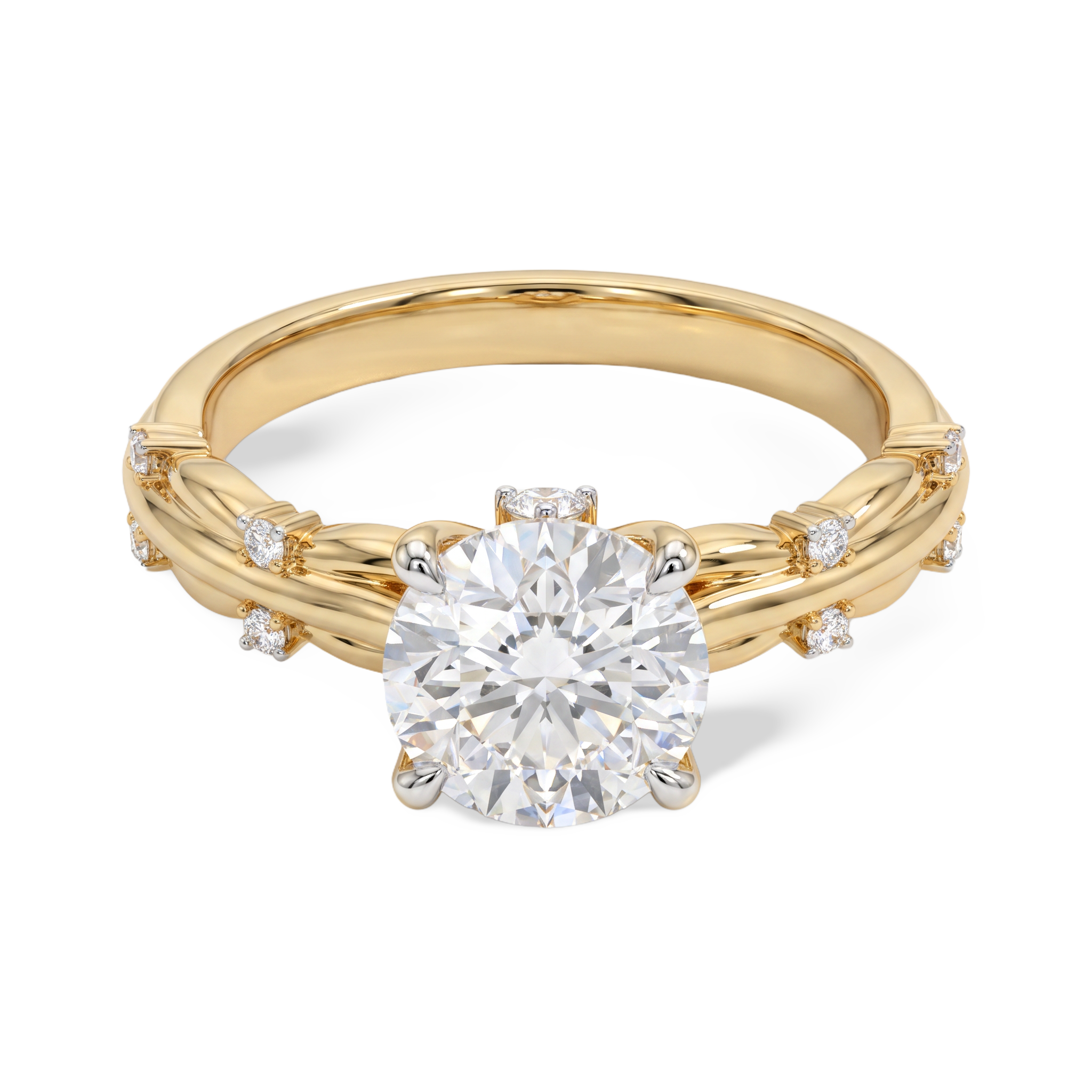 Sophisticated Twisted Feature round Solitaire Lab Grown Diamond Ring
