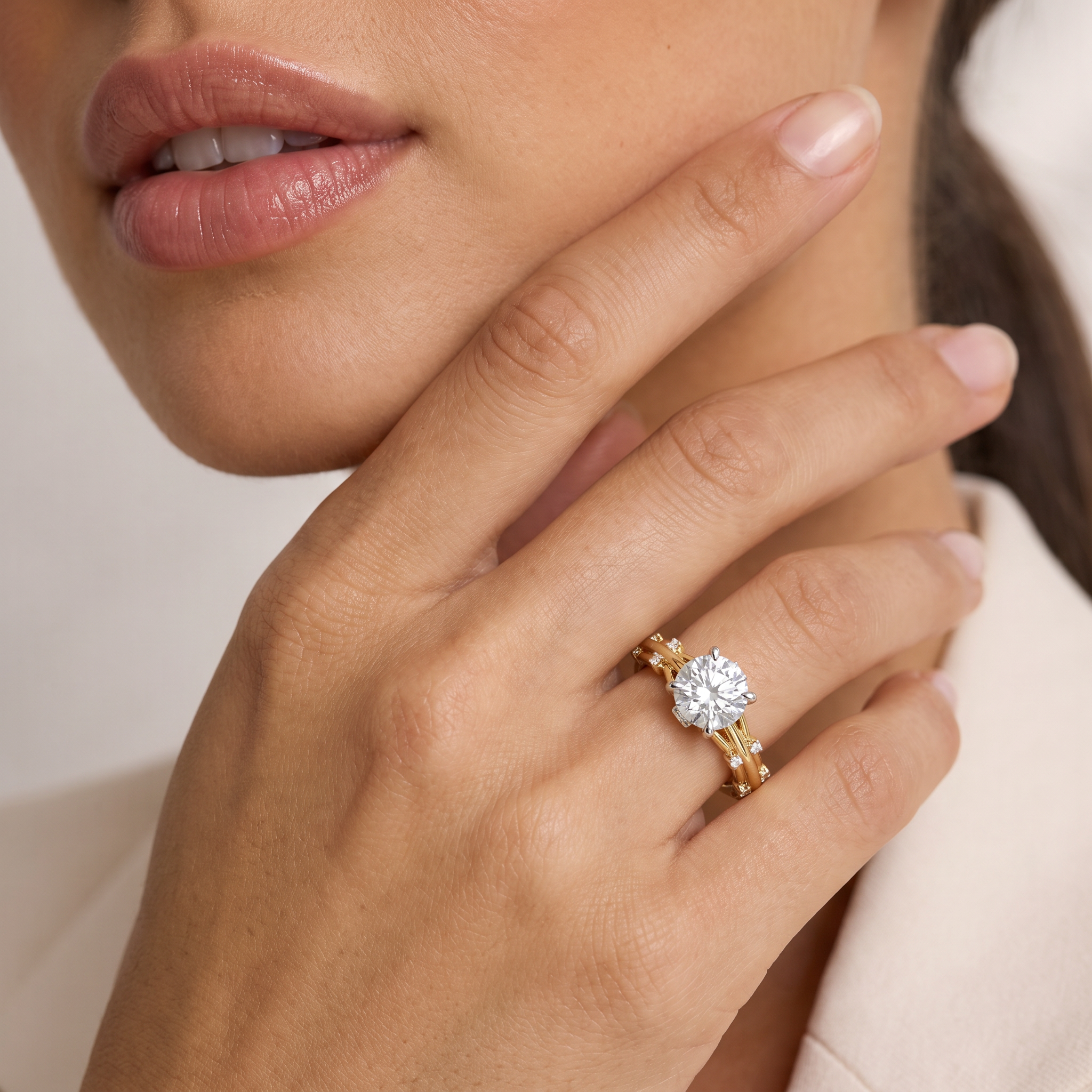 Sophisticated Twisted Feature round Solitaire Lab Grown Diamond Ring