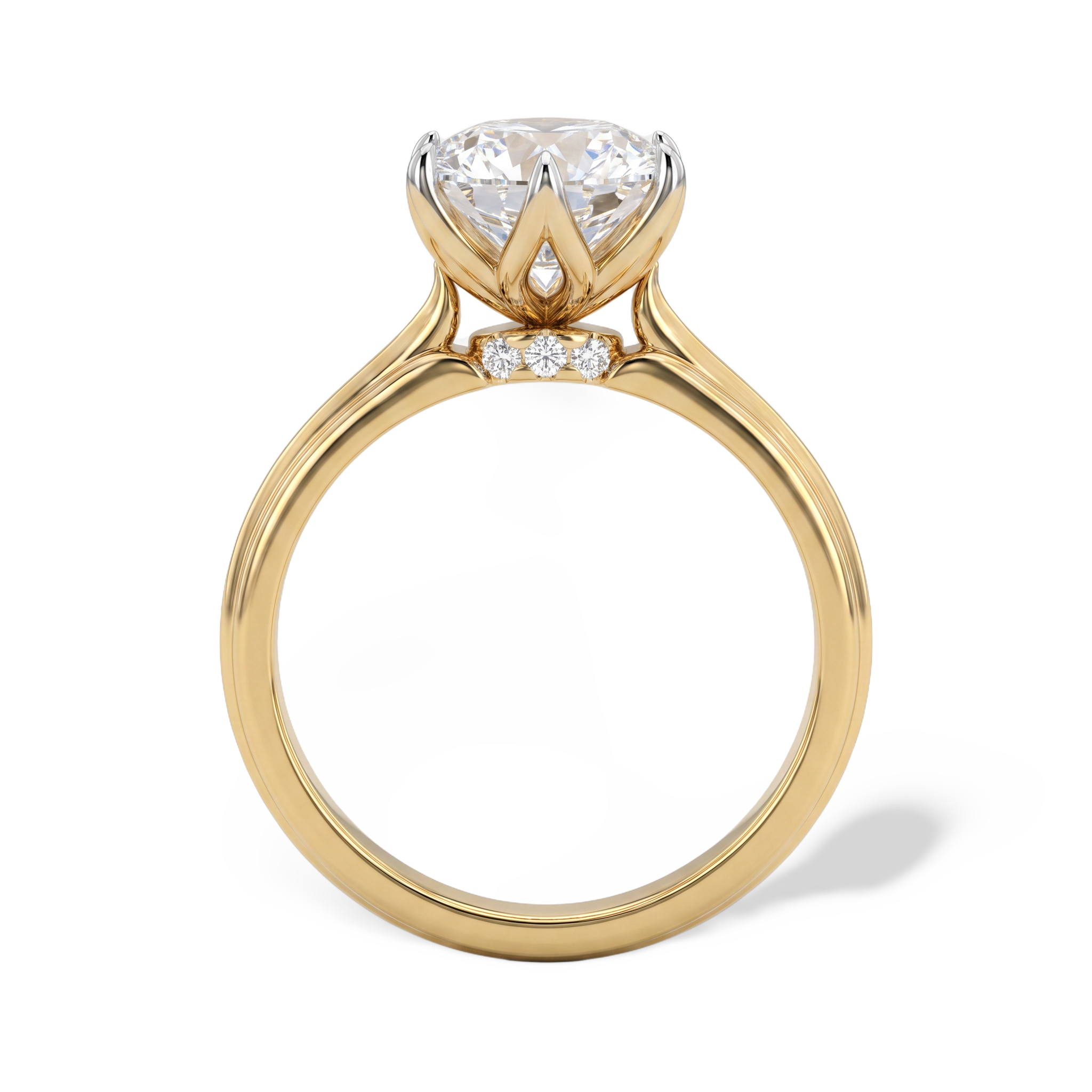 Unique Tulip Basket Round Solitaire Lab Grown Diamond Ring