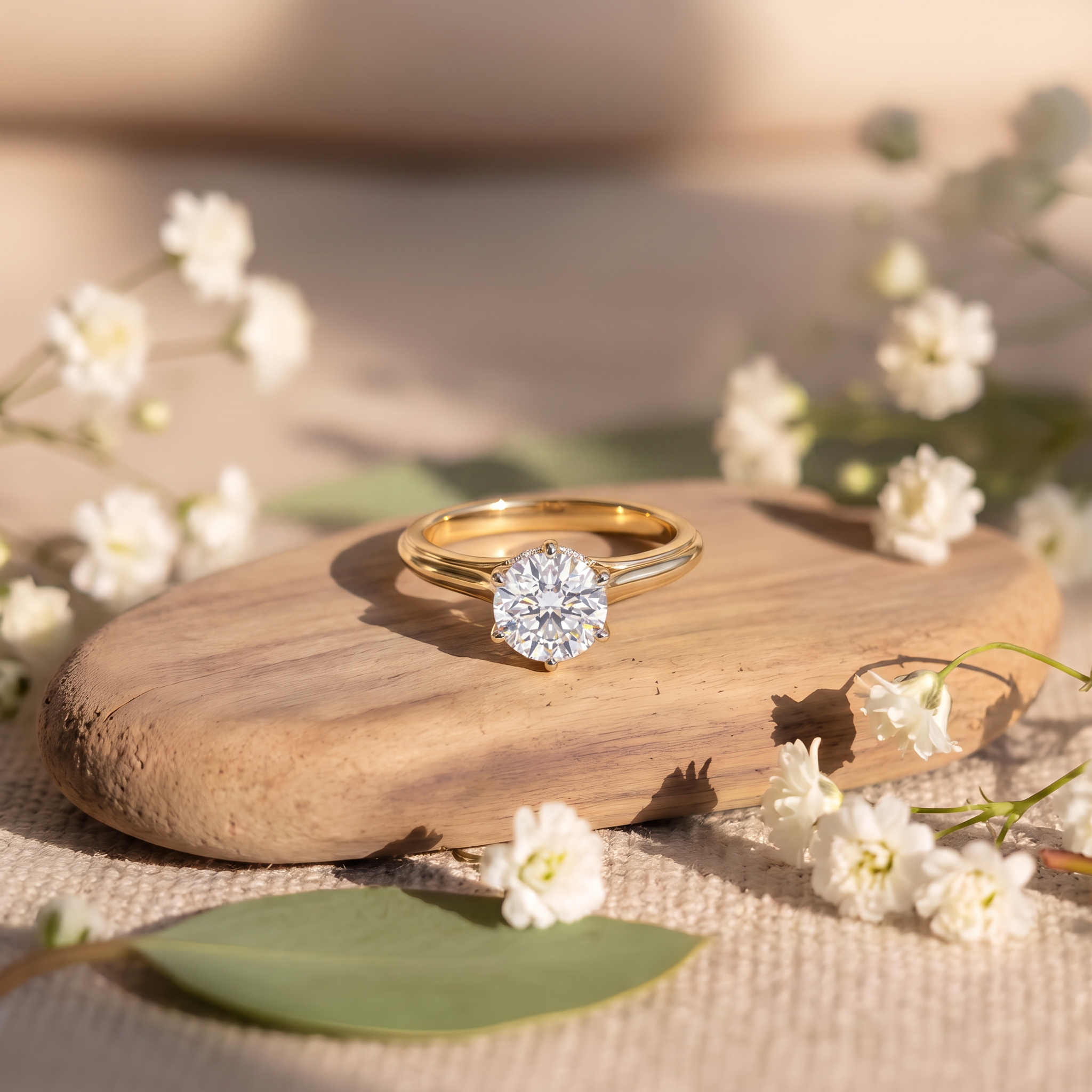Unique Tulip Basket Round Solitaire Lab Grown Diamond Ring