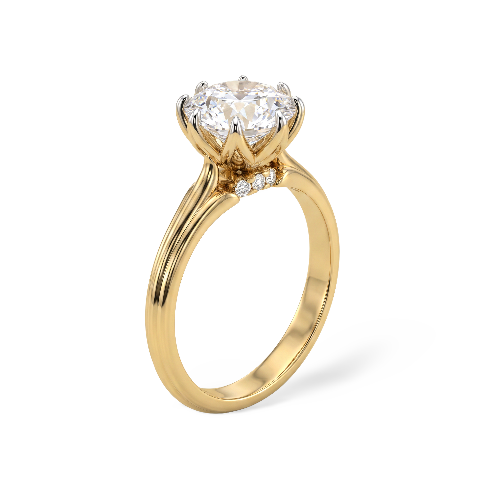 Unique Tulip Basket Round Solitaire Lab Grown Diamond Ring