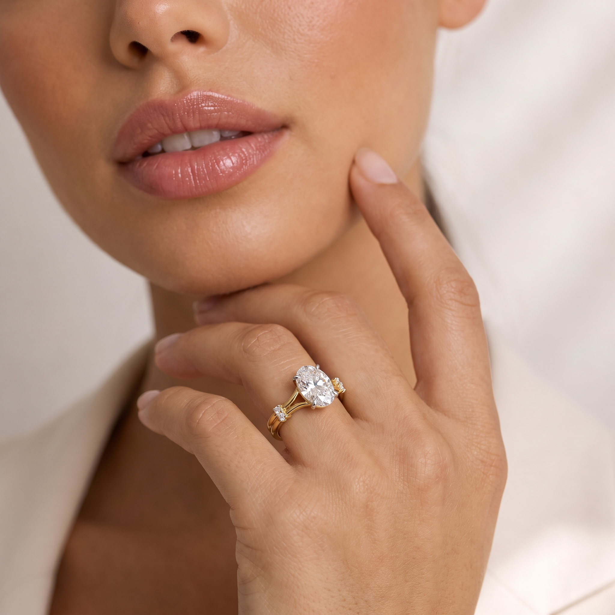 Refined Double-Shank Oval Lab Grown Diamond Ring