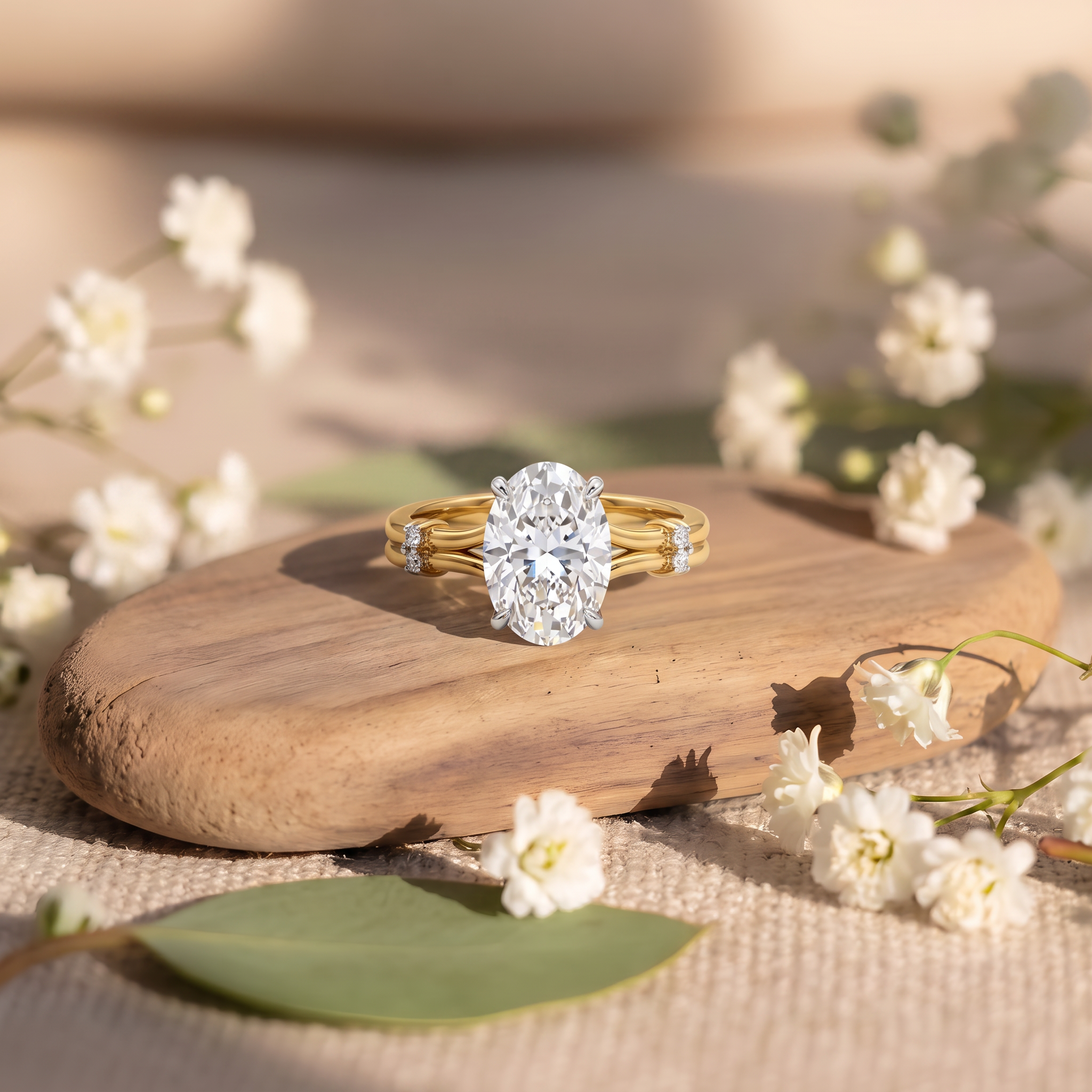 Refined Double-Shank Oval Lab Grown Diamond Ring