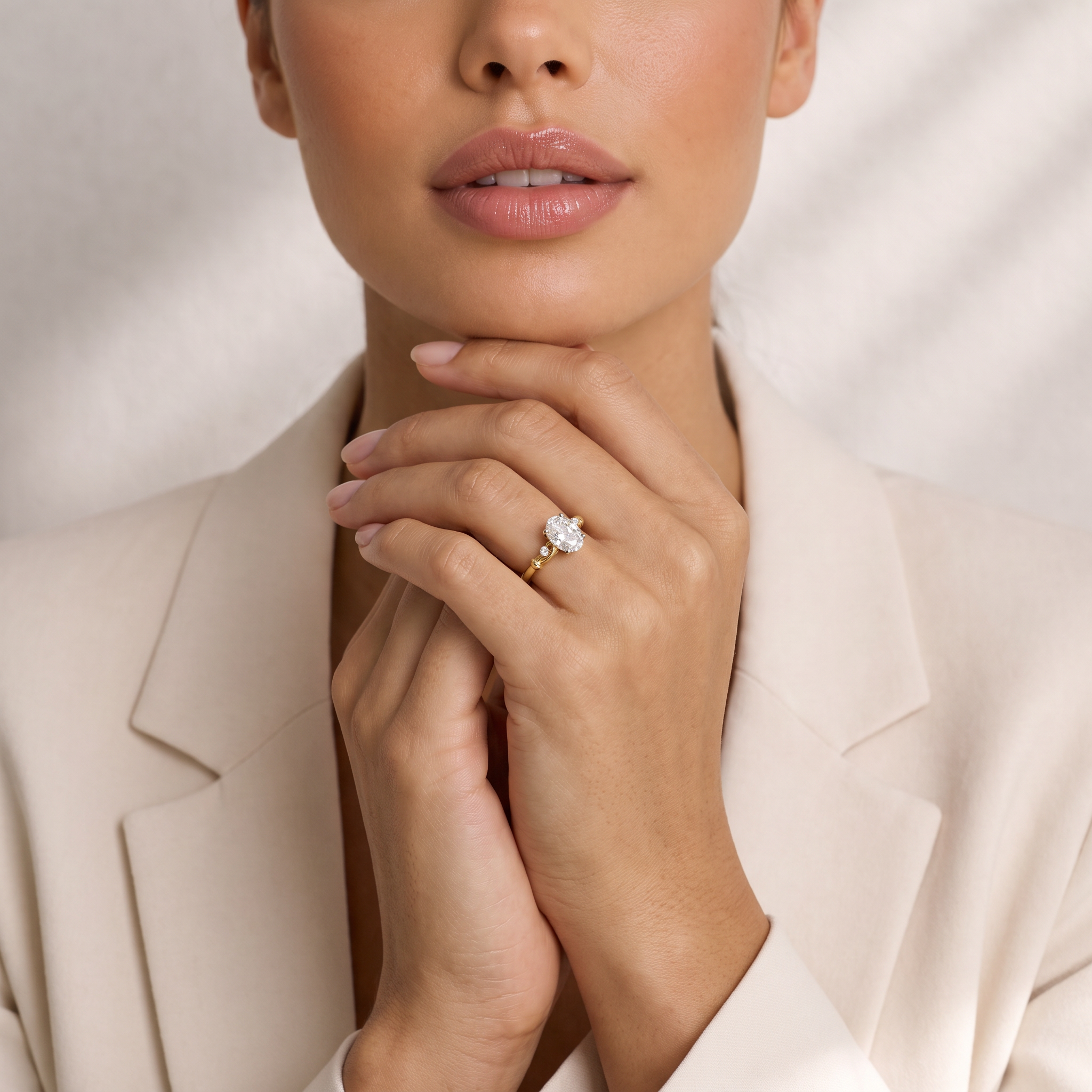 Graceful Oval Accented Lab Grown Diamond Ring