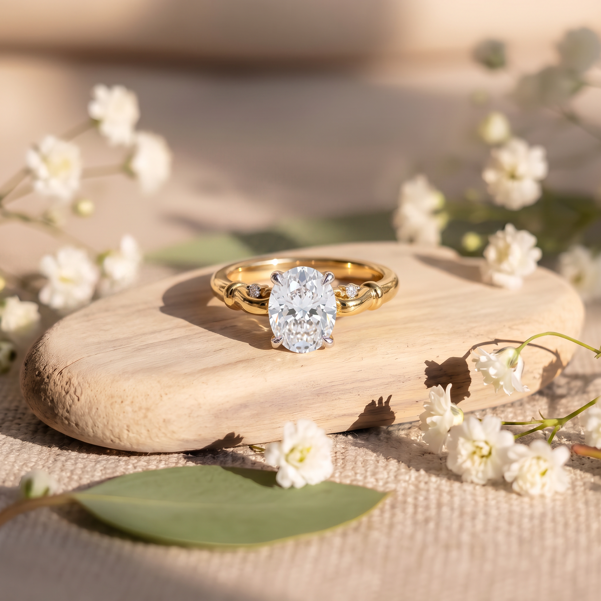 Graceful Oval Accented Lab Grown Diamond Ring