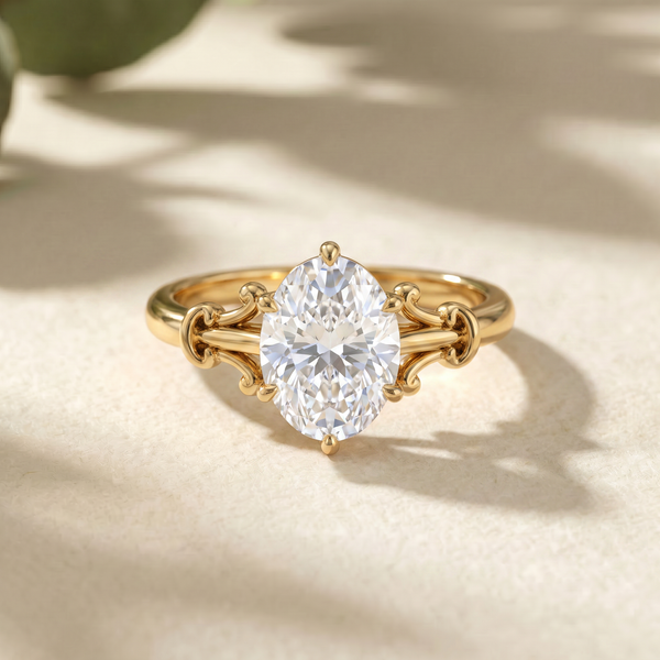 Ornate Oval Solitaire Ring