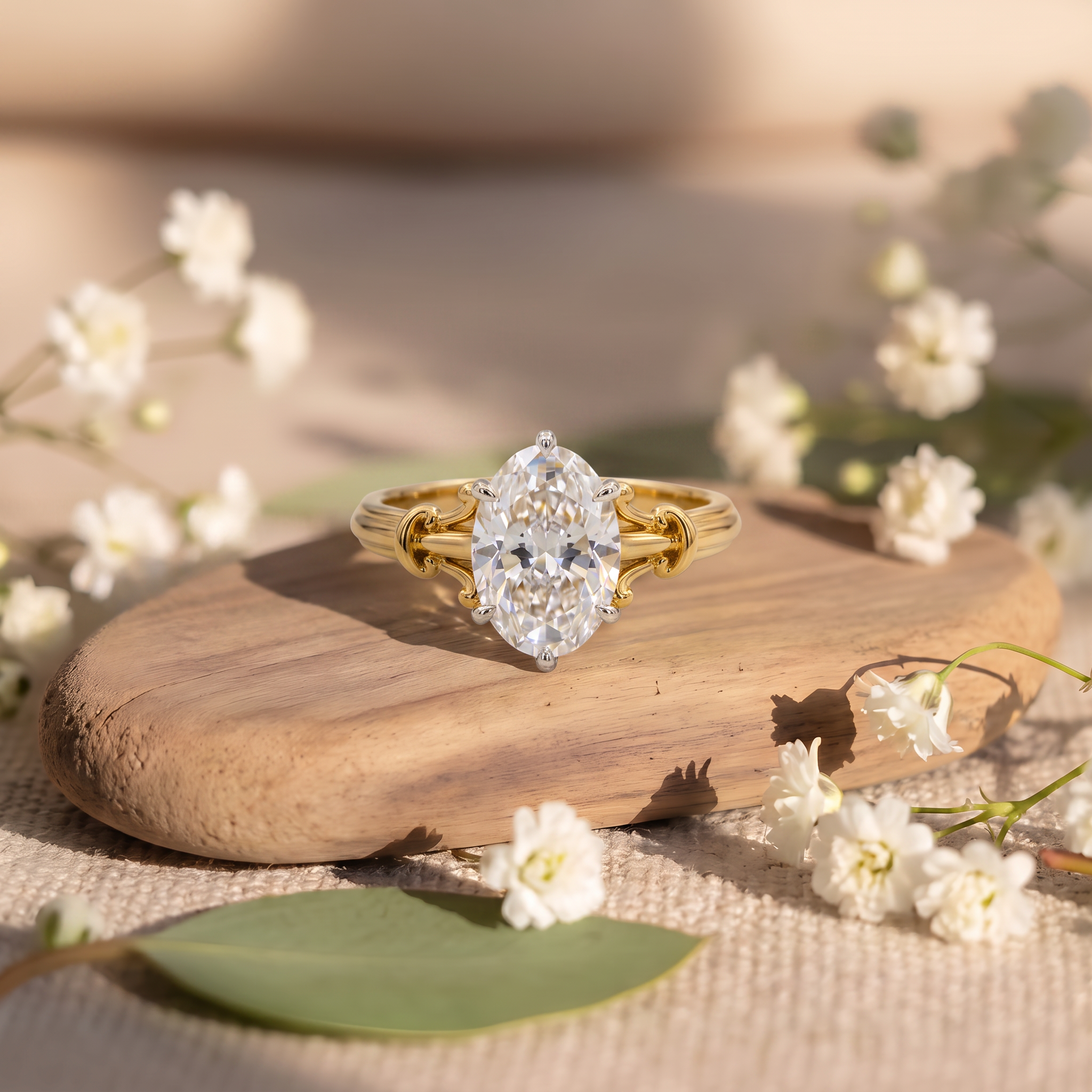 Refined Oval Sculptured Lab Grown Diamond Ring