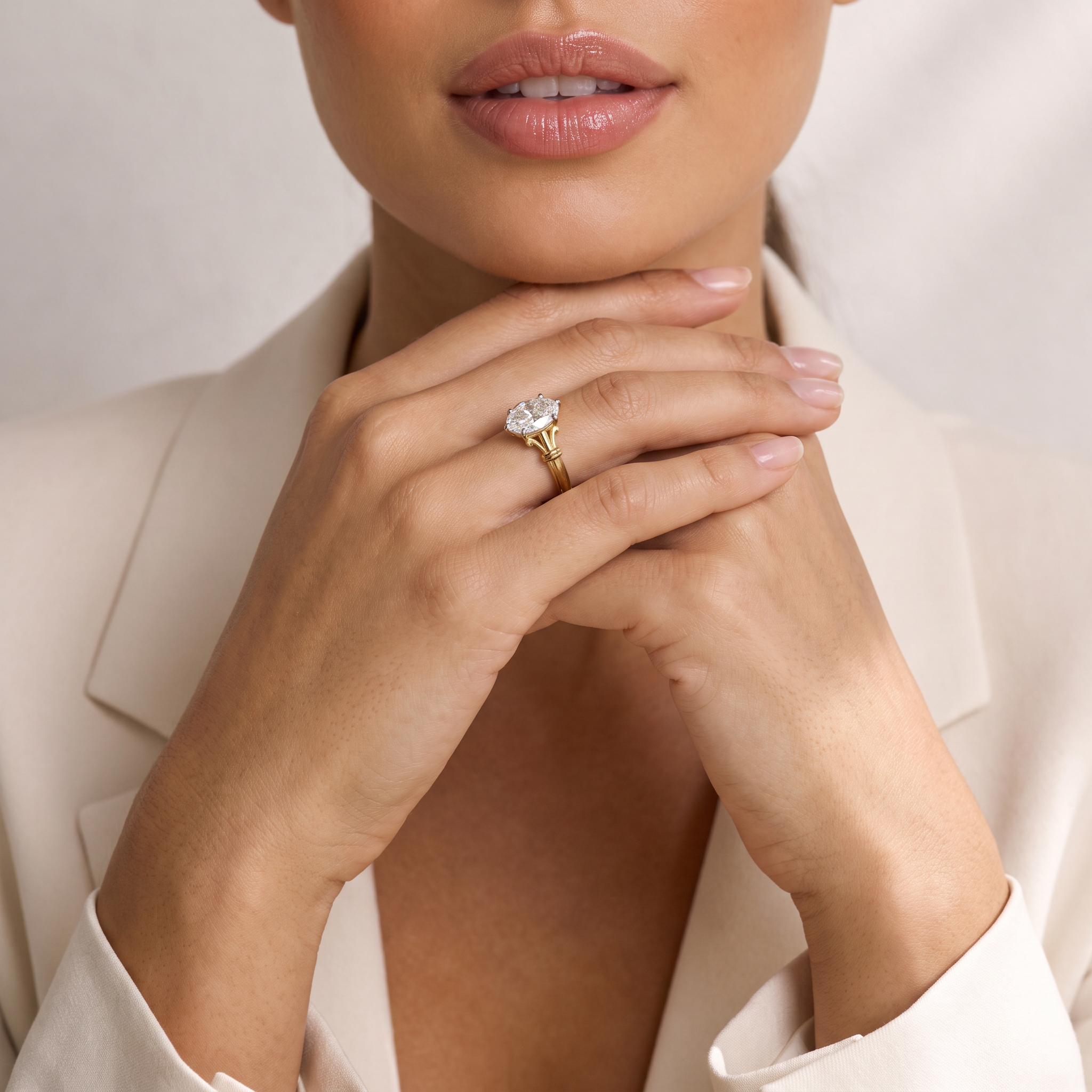 Refined Oval Sculptured Lab Grown Diamond Ring