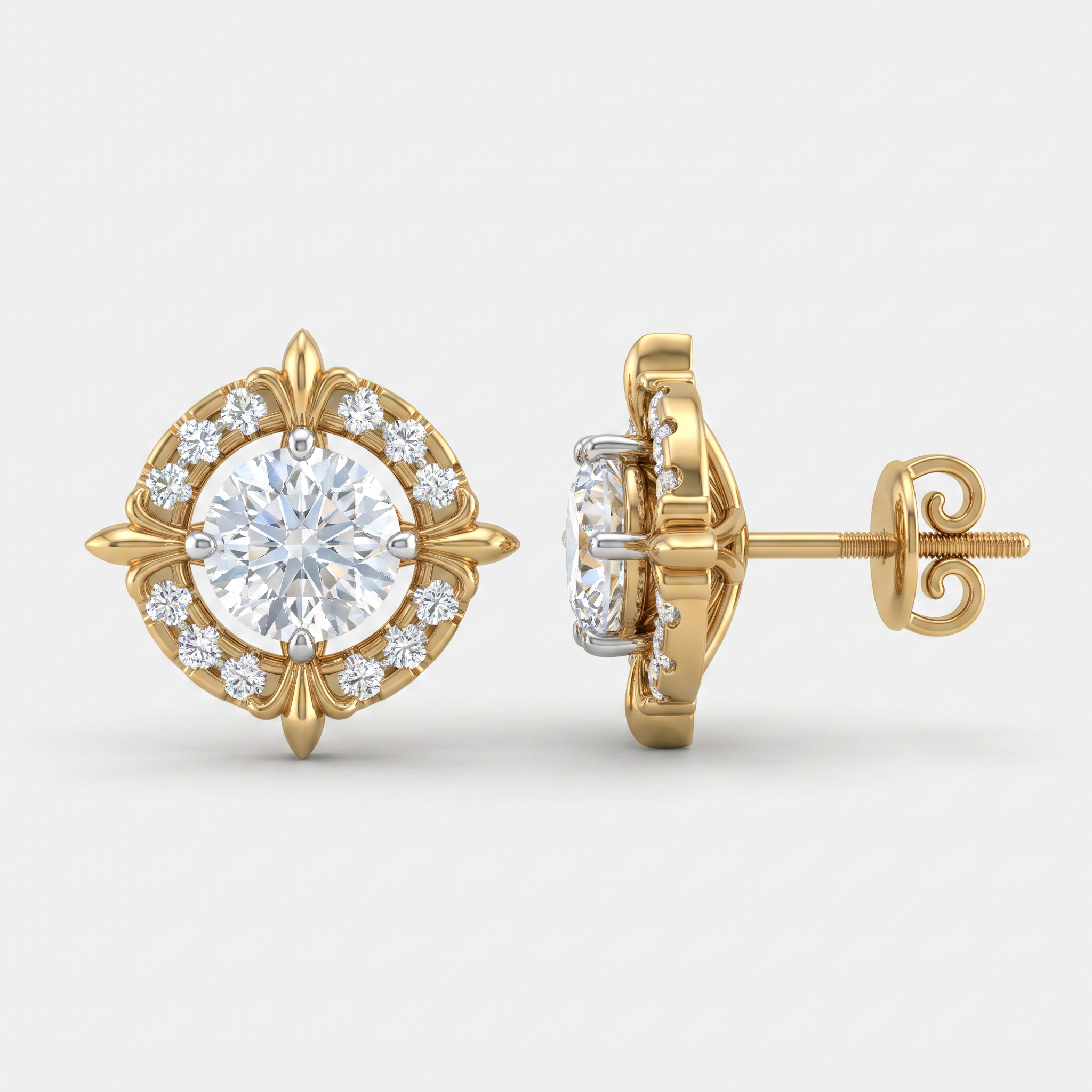 Victorian Halo Round Diamond Stud