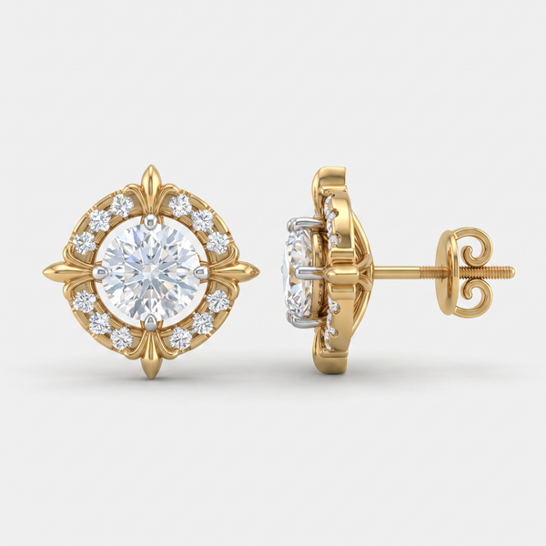 Victorian Halo Round Diamond Stud