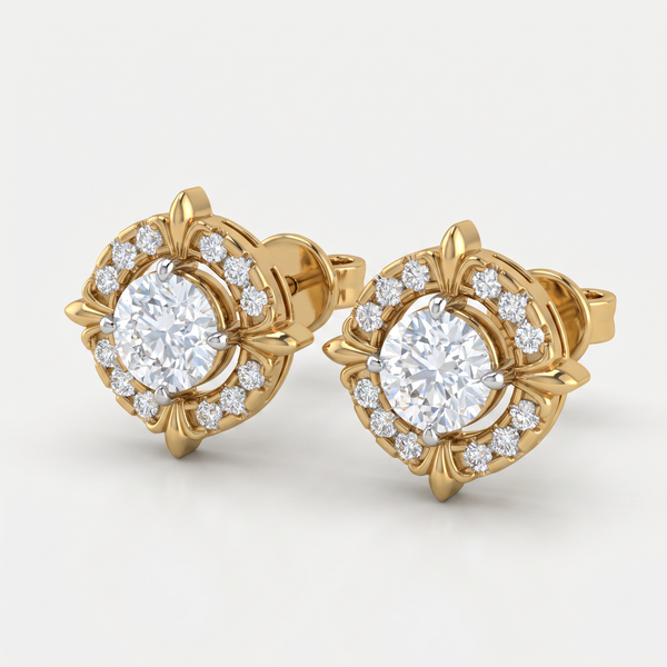 Victorian Halo Round Diamond Stud