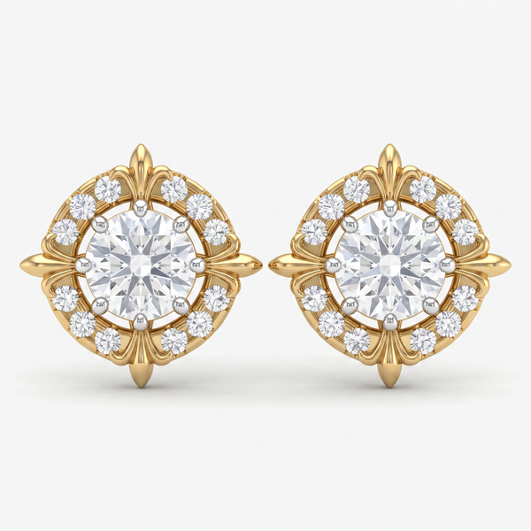 Victorian Halo Round Diamond Stud