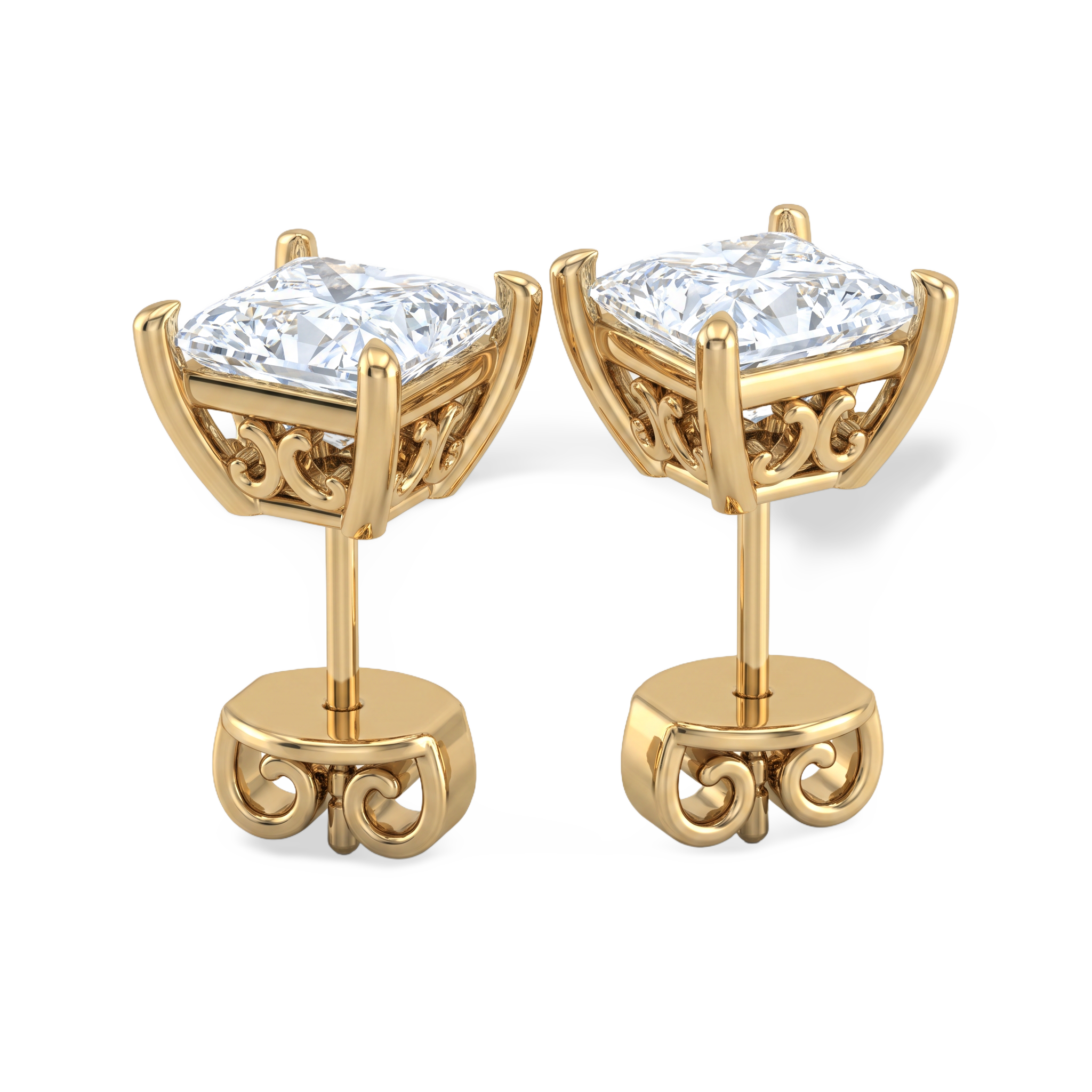 Princess Cut Lattice Diamond Stud