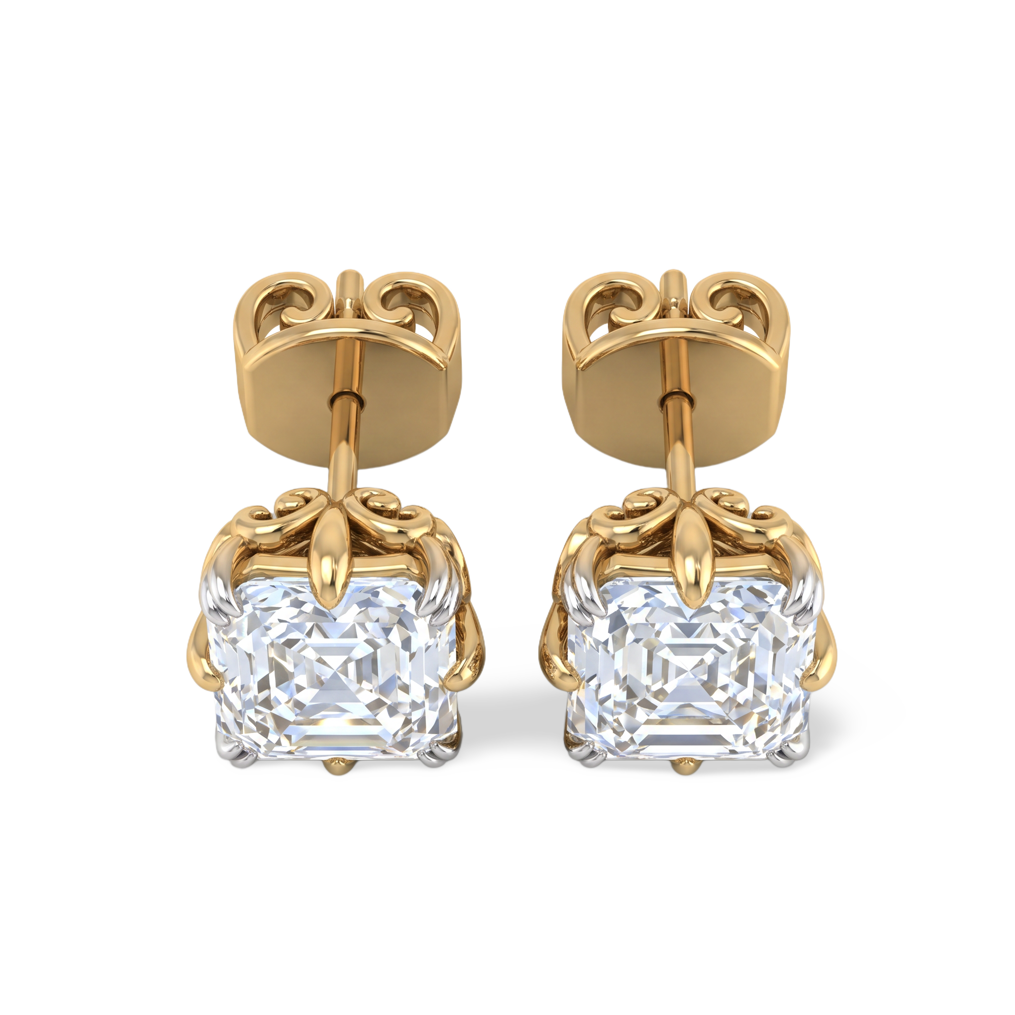 Asscher Cut Scroll Lab Grown Diamond Stud