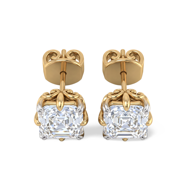 Asscher Cut Scroll Lab Grown Diamond Stud