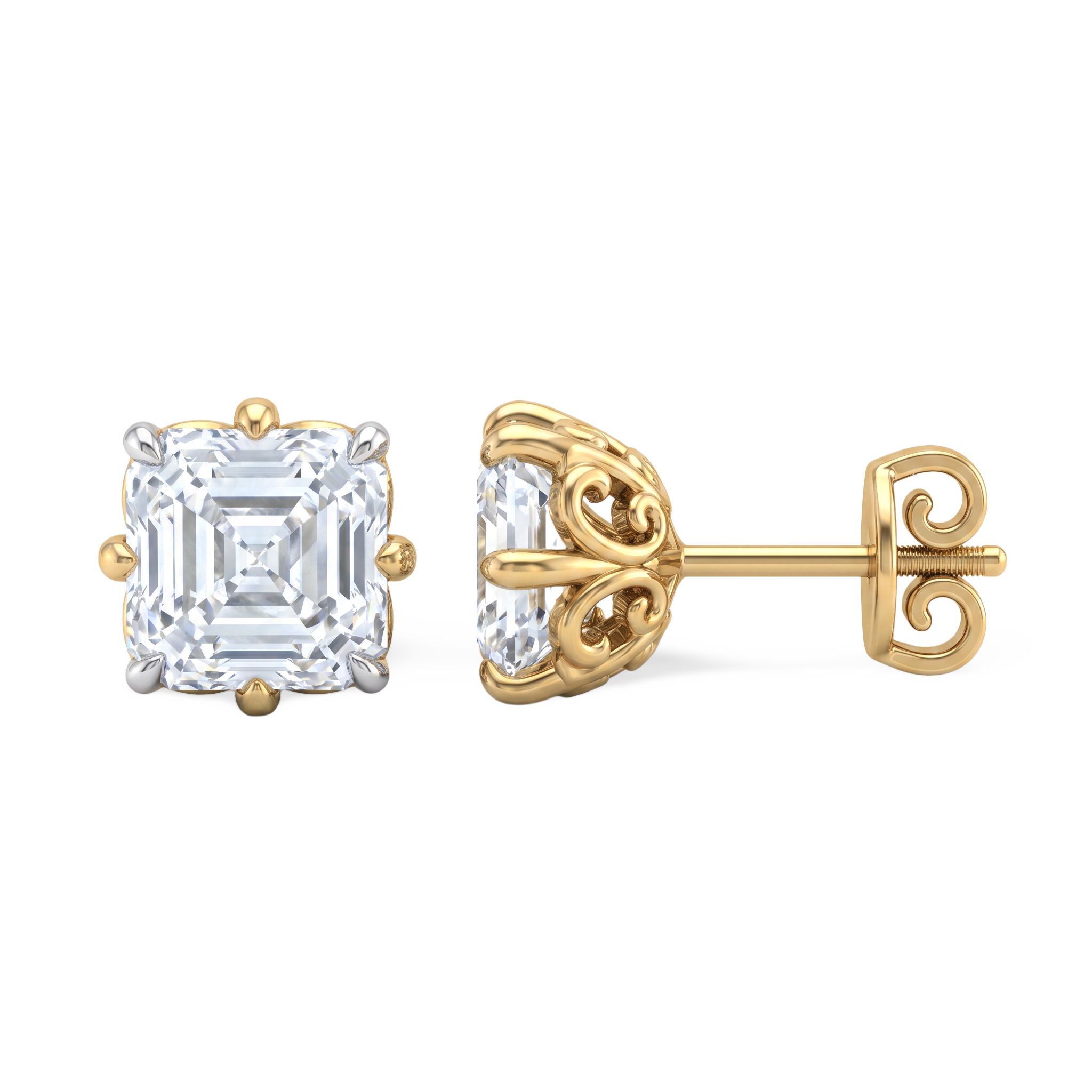 Asscher Cut Scroll Lab Grown Diamond Stud