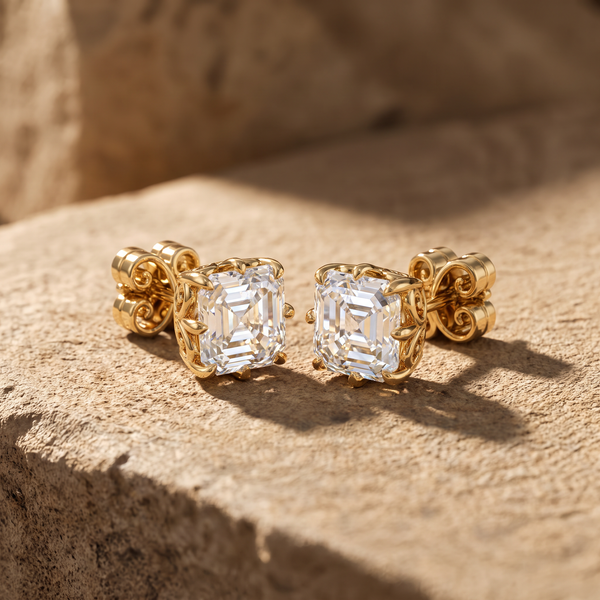 Asscher Cut Scroll Lab Grown Diamond Stud