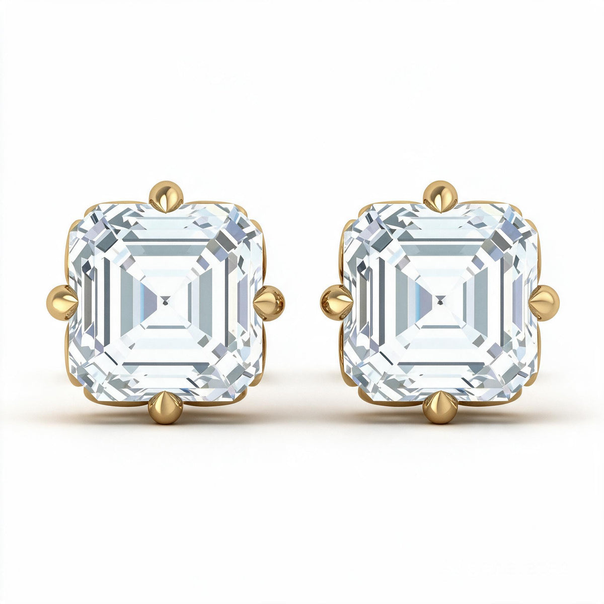 Asscher Cut Scroll Solitaire Studs