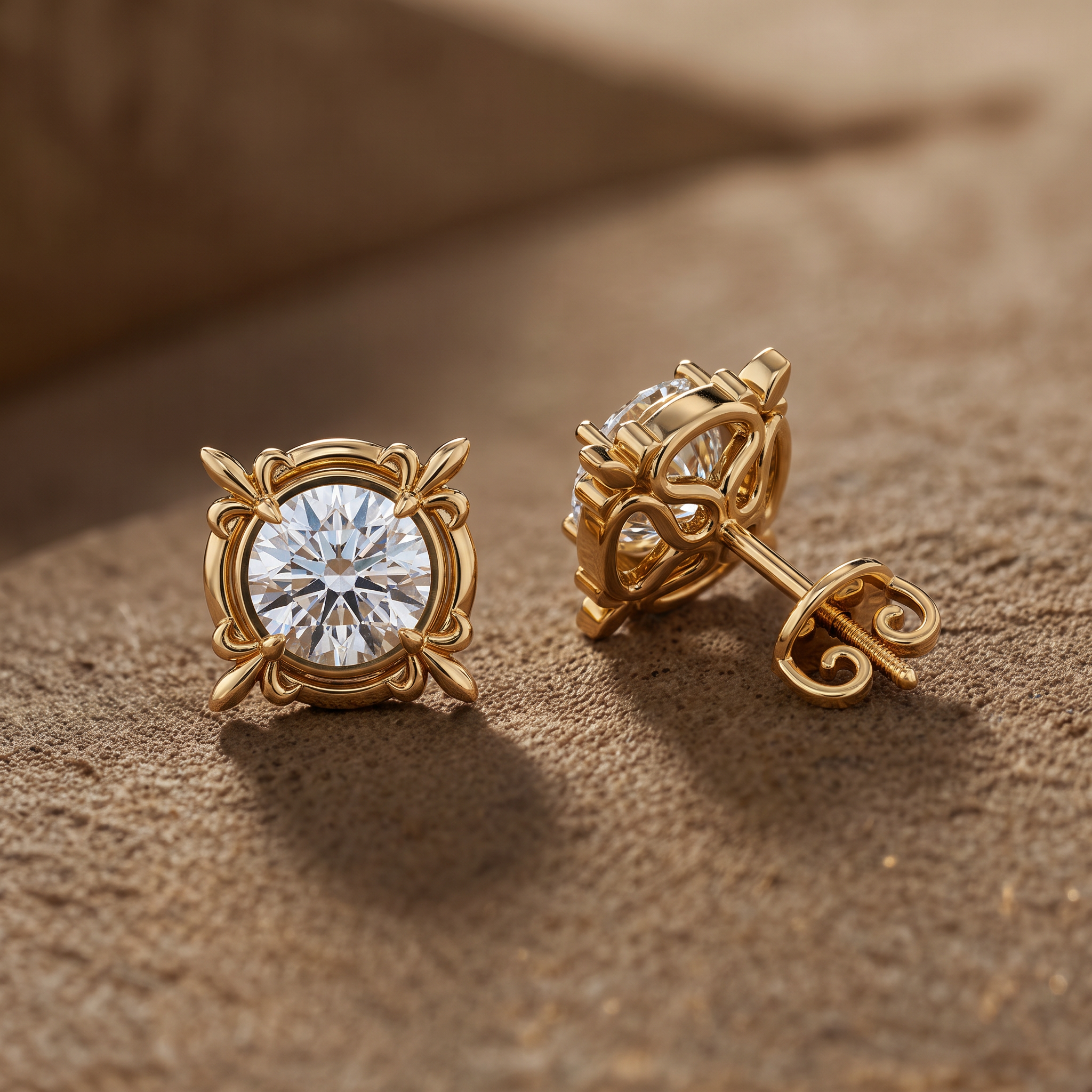 Vintage Filigree Round Diamond Stud