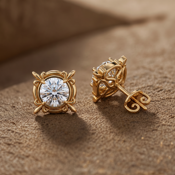Vintage Filigree Round Diamond Stud