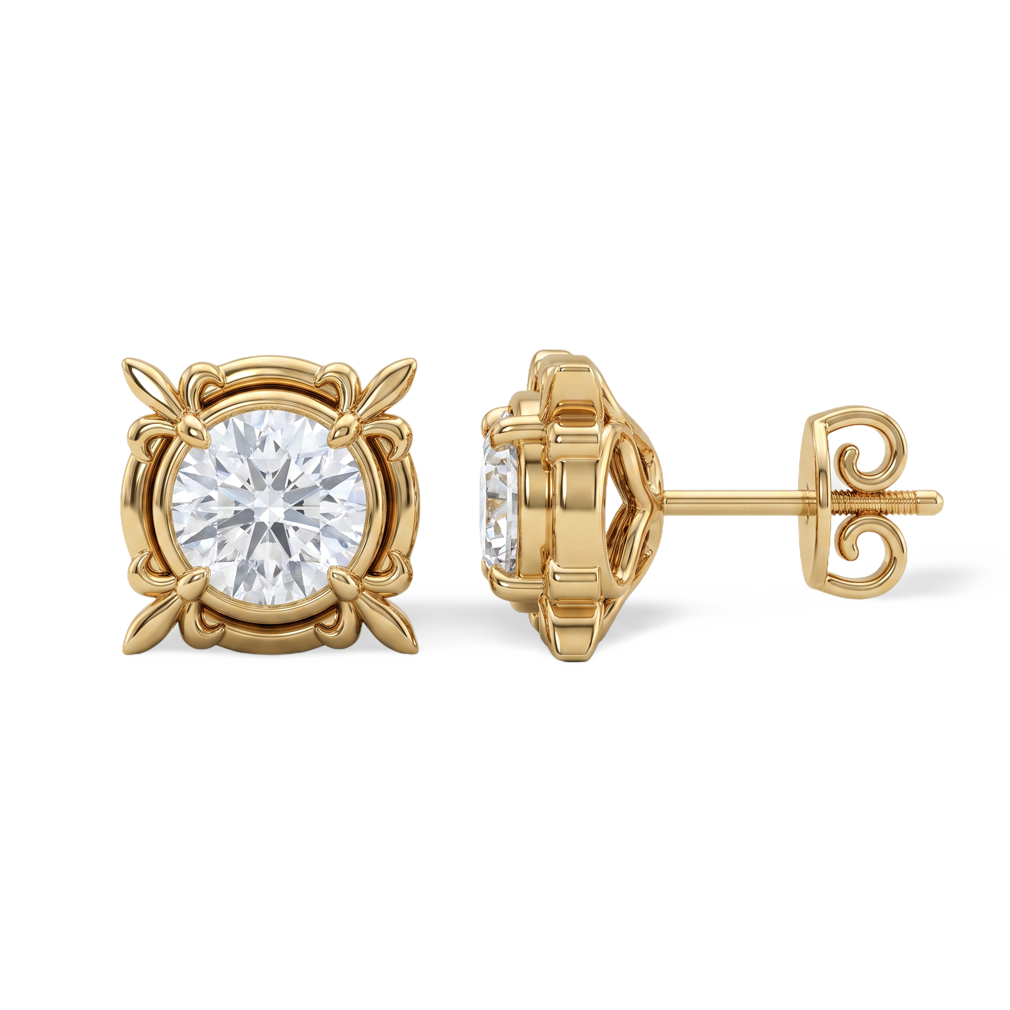 Vintage Filigree Round Diamond Stud