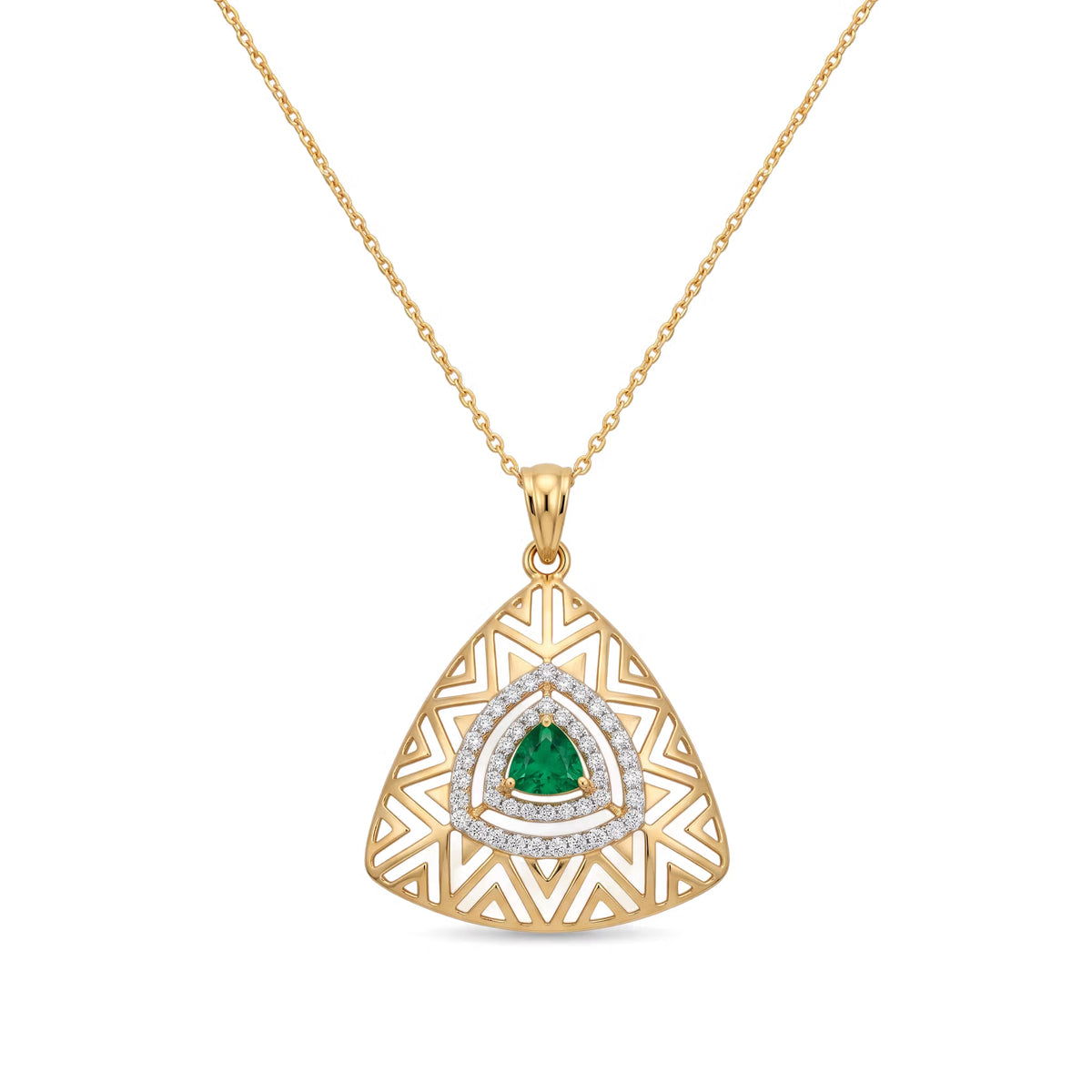 Geometric Trillion Halo Chevron Filigree Round Diamond Pendant