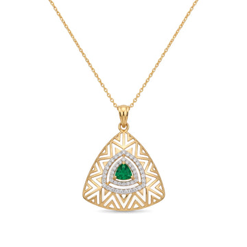Geometric Trillion Halo Chevron Filigree Round Diamond Pendant