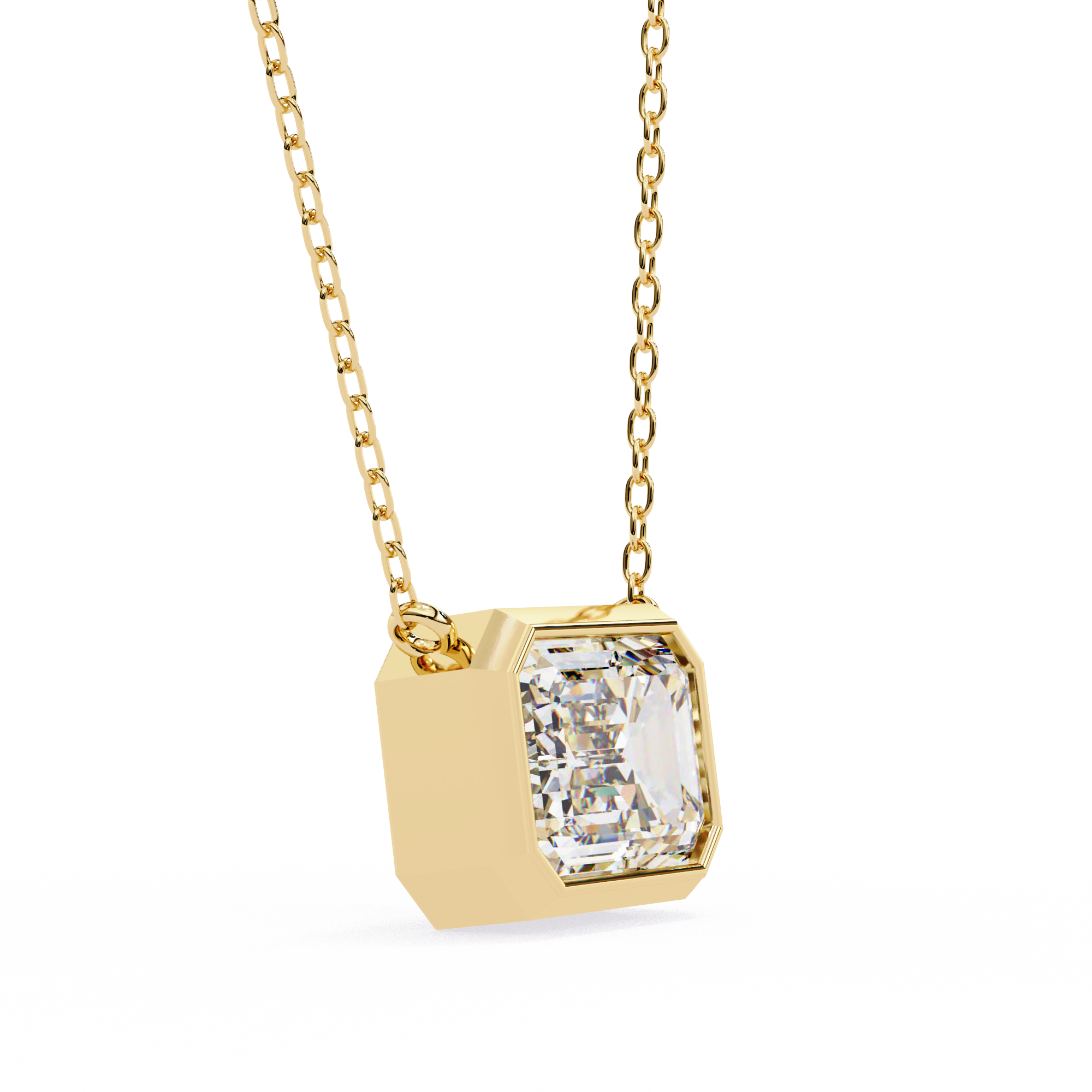 Emerald Cut Bezel Set Gold Pendant Necklace