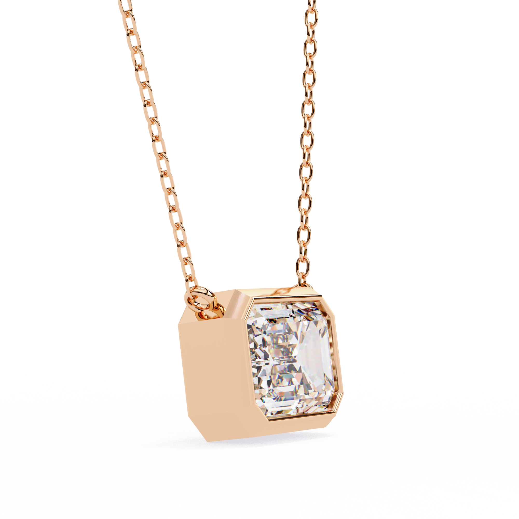Emerald Cut Bezel Set Gold Pendant Necklace