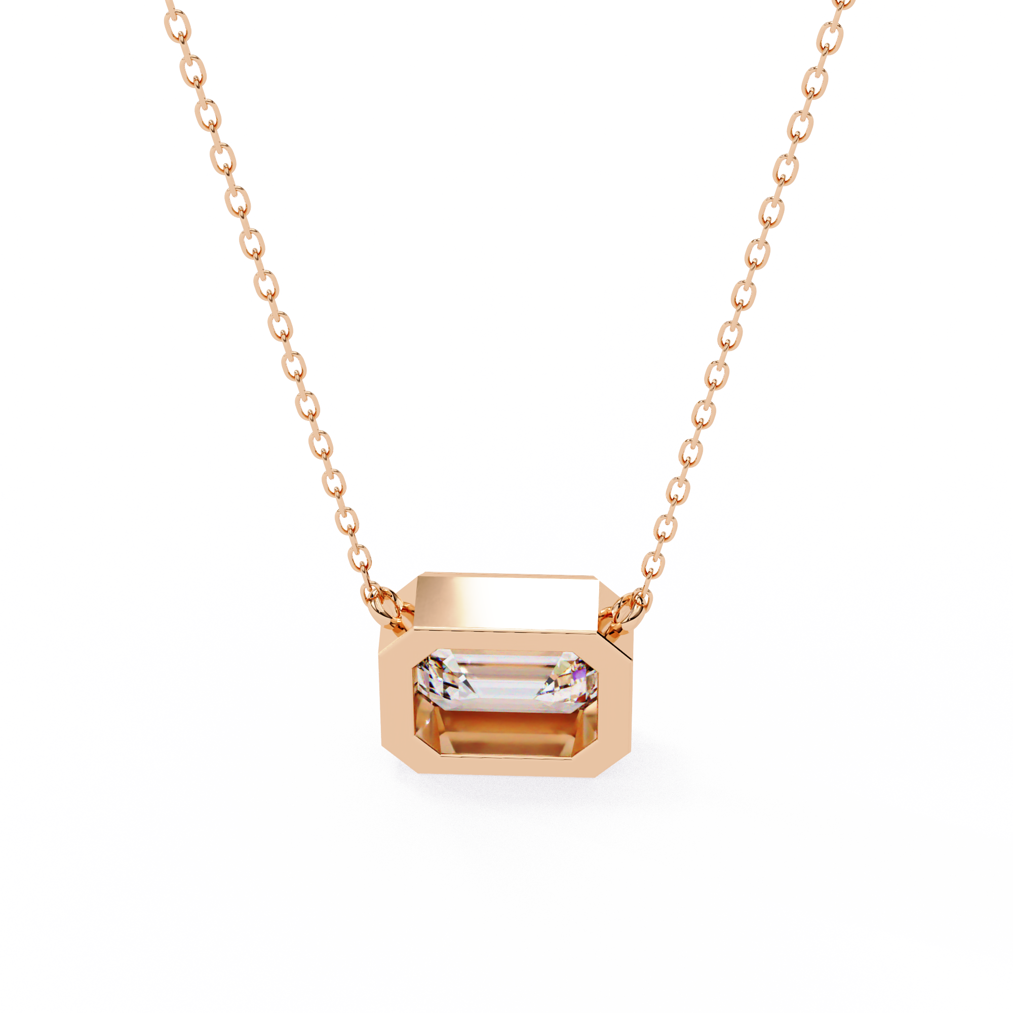 Emerald Cut Bezel Set Gold Pendant Necklace