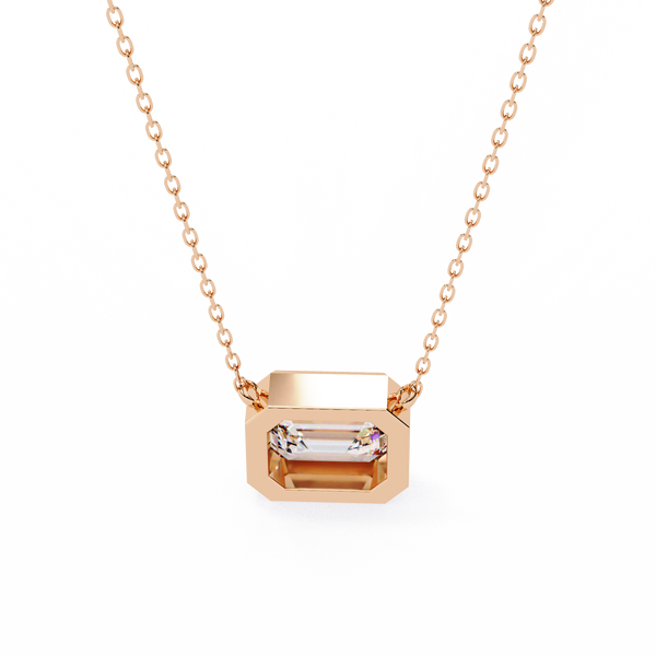 Emerald Cut Bezel Set Gold Pendant Necklace