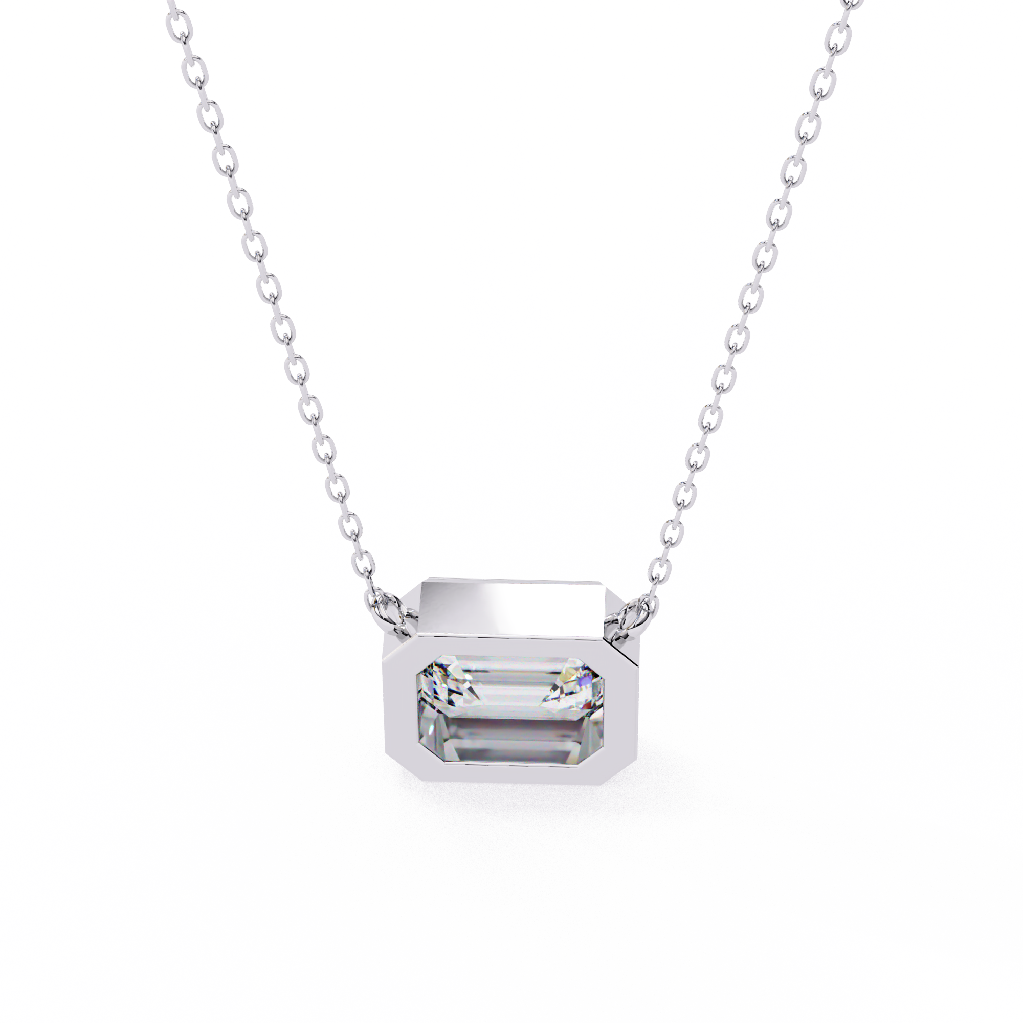 Emerald Cut Bezel Set Gold Pendant Necklace