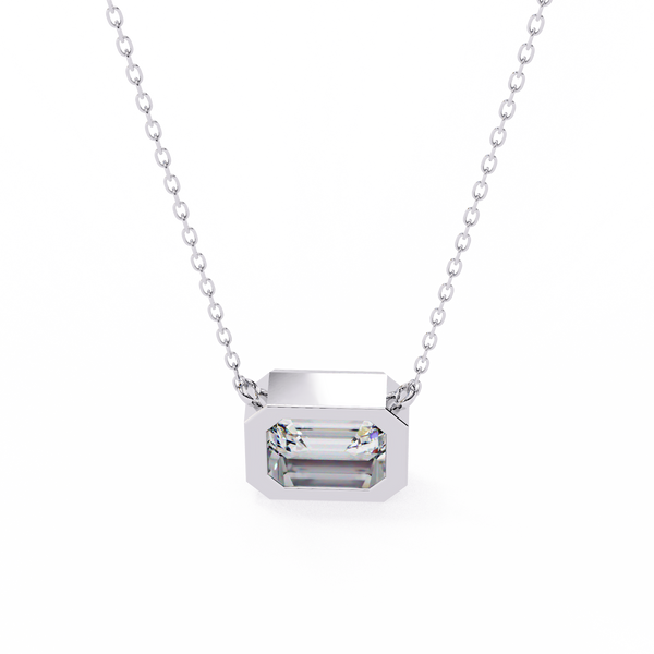Emerald Cut Bezel Set Gold Pendant Necklace