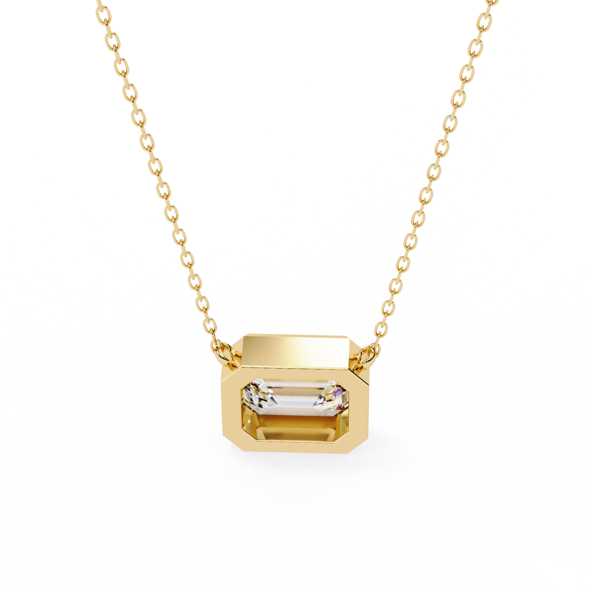 Emerald Cut Bezel Set Gold Pendant Necklace