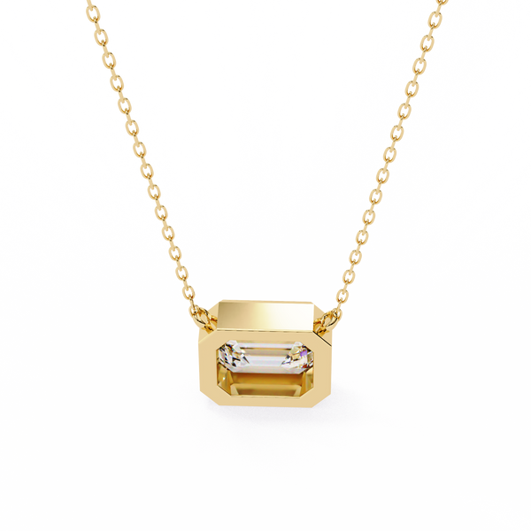 Emerald Cut Bezel Set Gold Pendant Necklace