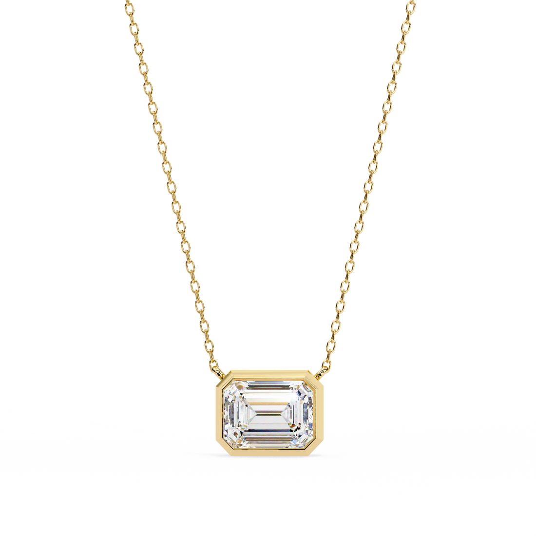 Emerald Cut Bezel Set Gold Pendant Necklace