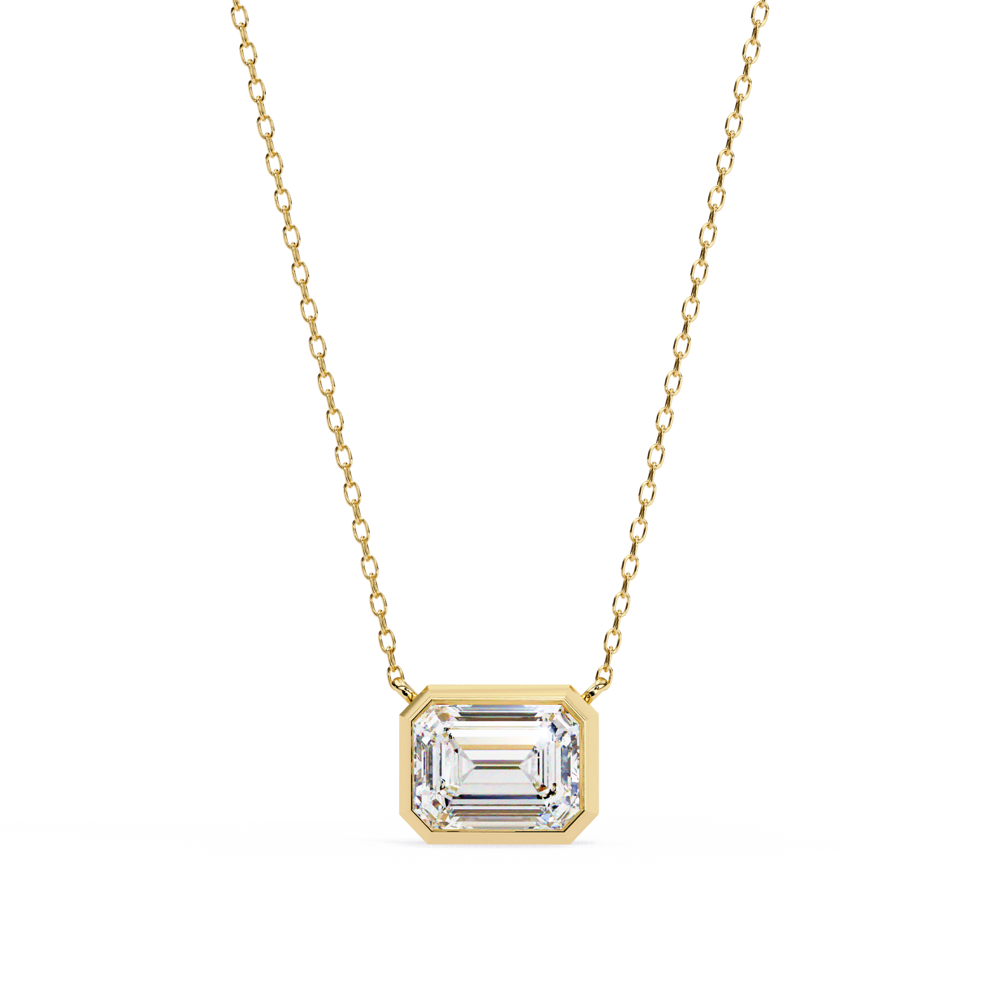 Emerald Cut Bezel Set Gold Pendant Necklace
