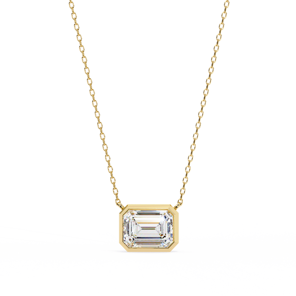 Emerald Cut Bezel Set Gold Pendant Necklace