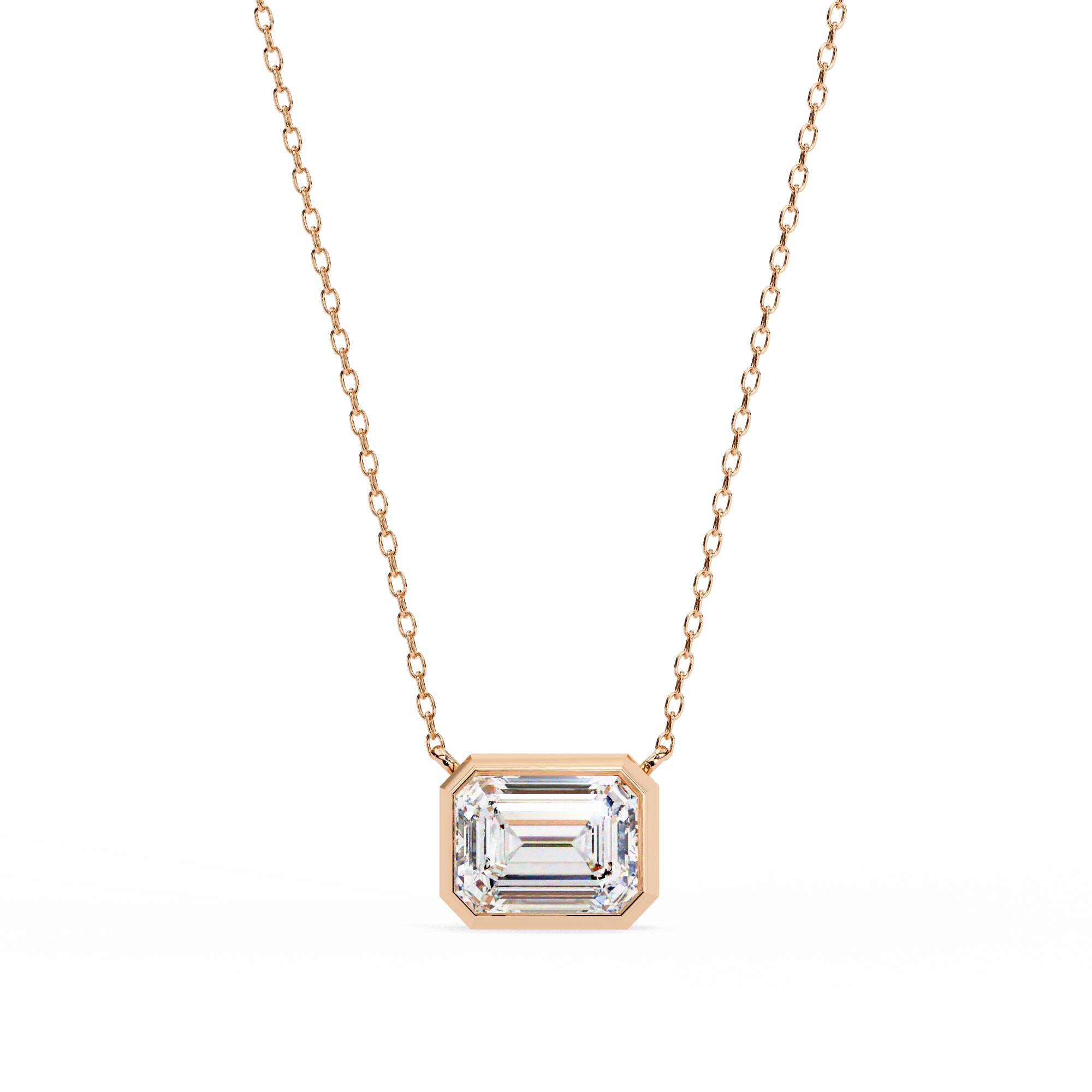 Emerald Cut Bezel Set Gold Pendant Necklace