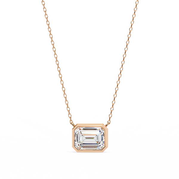 Emerald Cut Bezel Set Gold Pendant Necklace