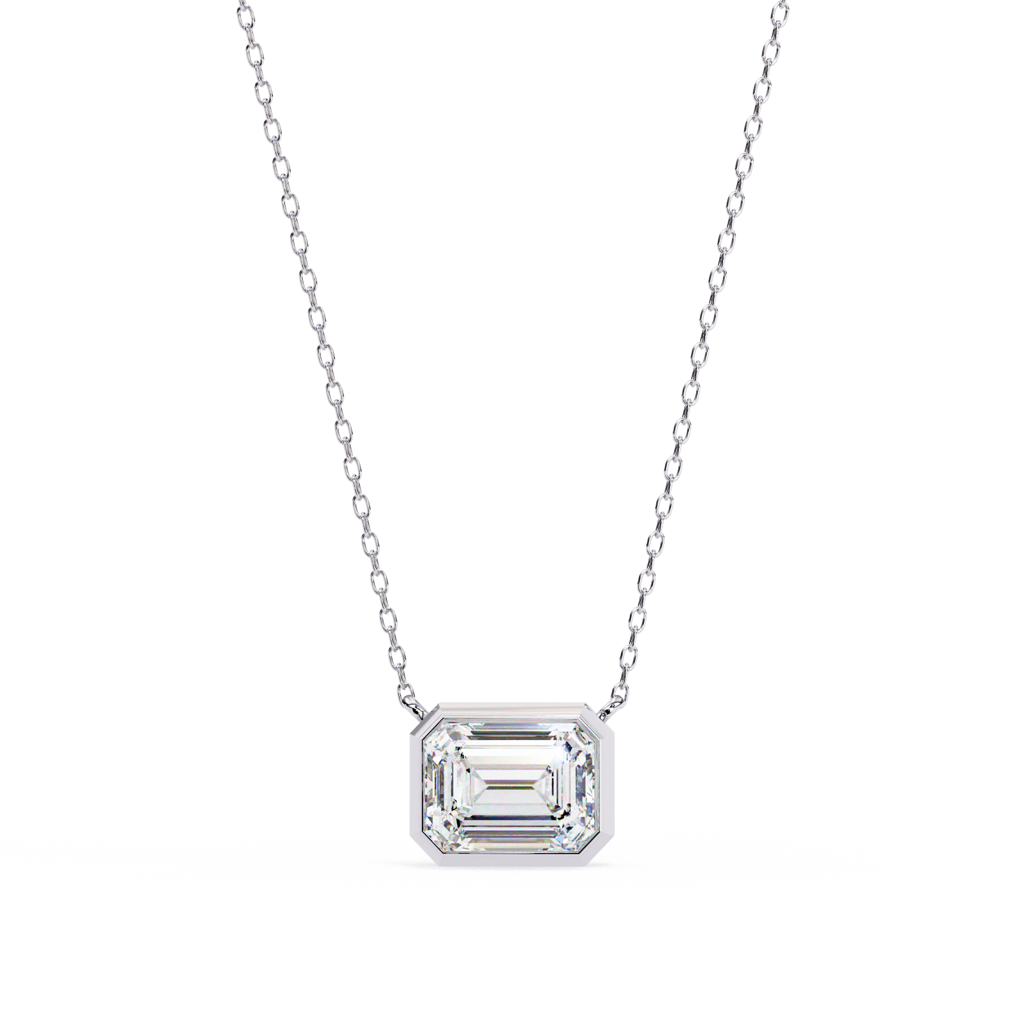 Emerald Cut Bezel Set Gold Pendant Necklace