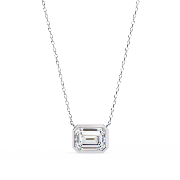 Emerald Cut Bezel Set Gold Pendant Necklace